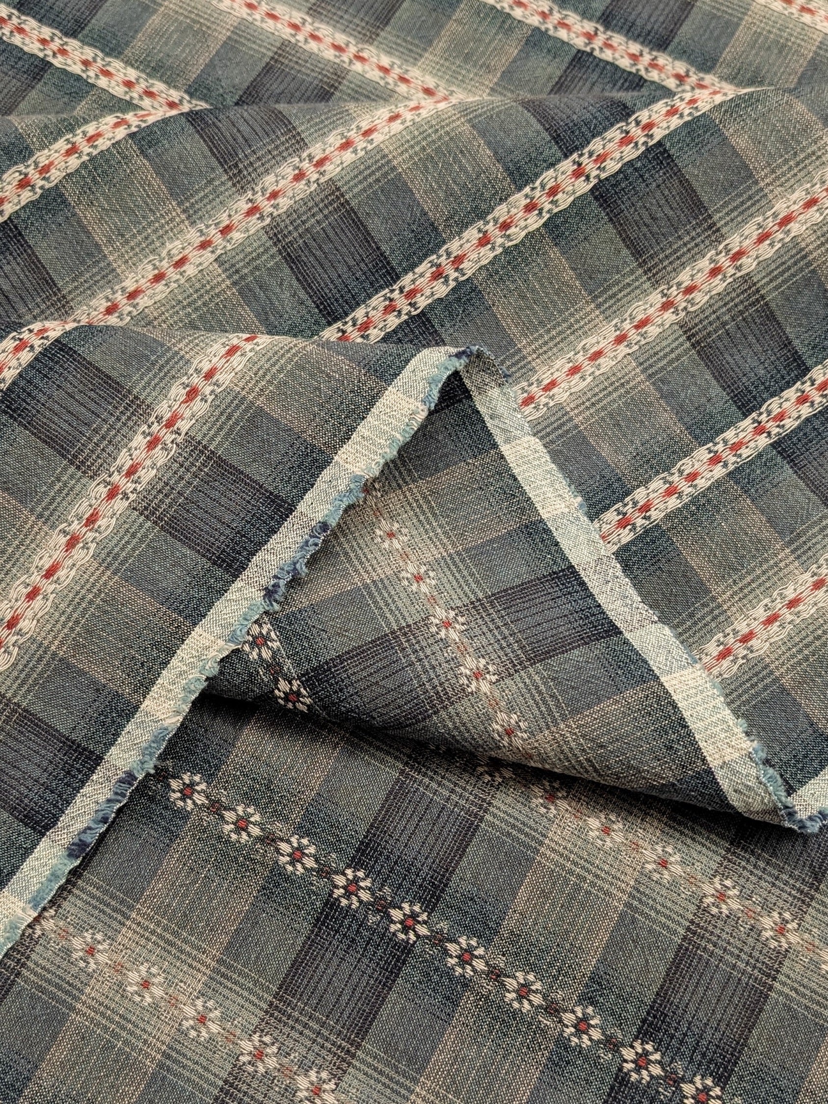 MYD - Daisy Chain Glen Check Plaid Yarn Dyed Cotton Fabric - Dark Blue and Beige