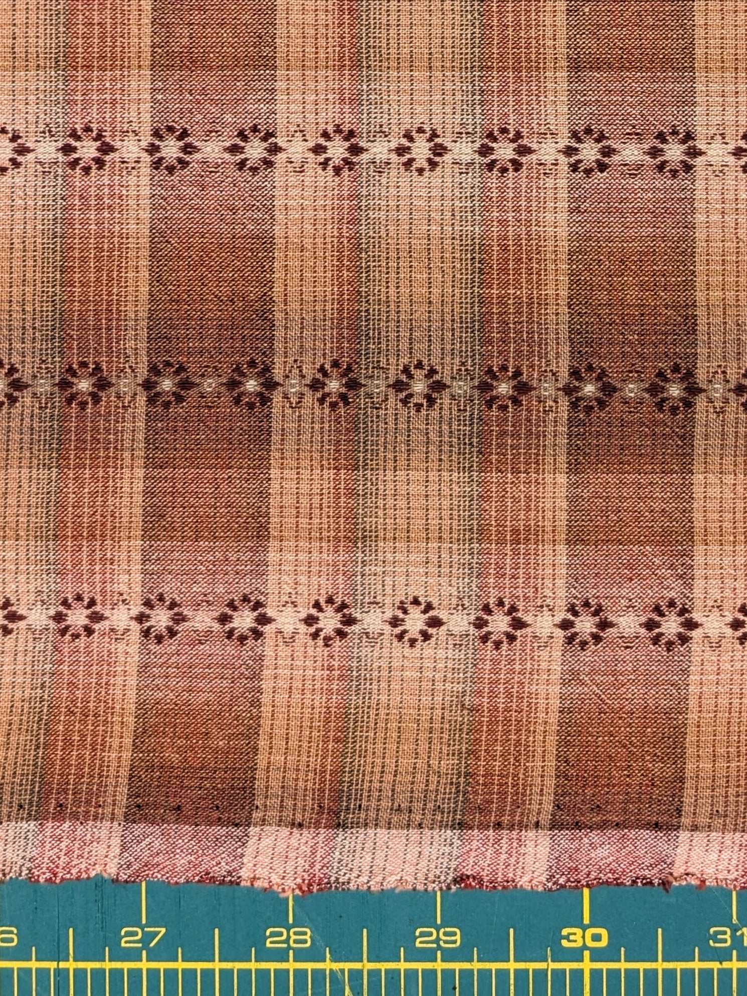 MYD - Daisy Chain Glen Check Plaid Yarn Dyed Cotton Fabric - Brick Red and Beige