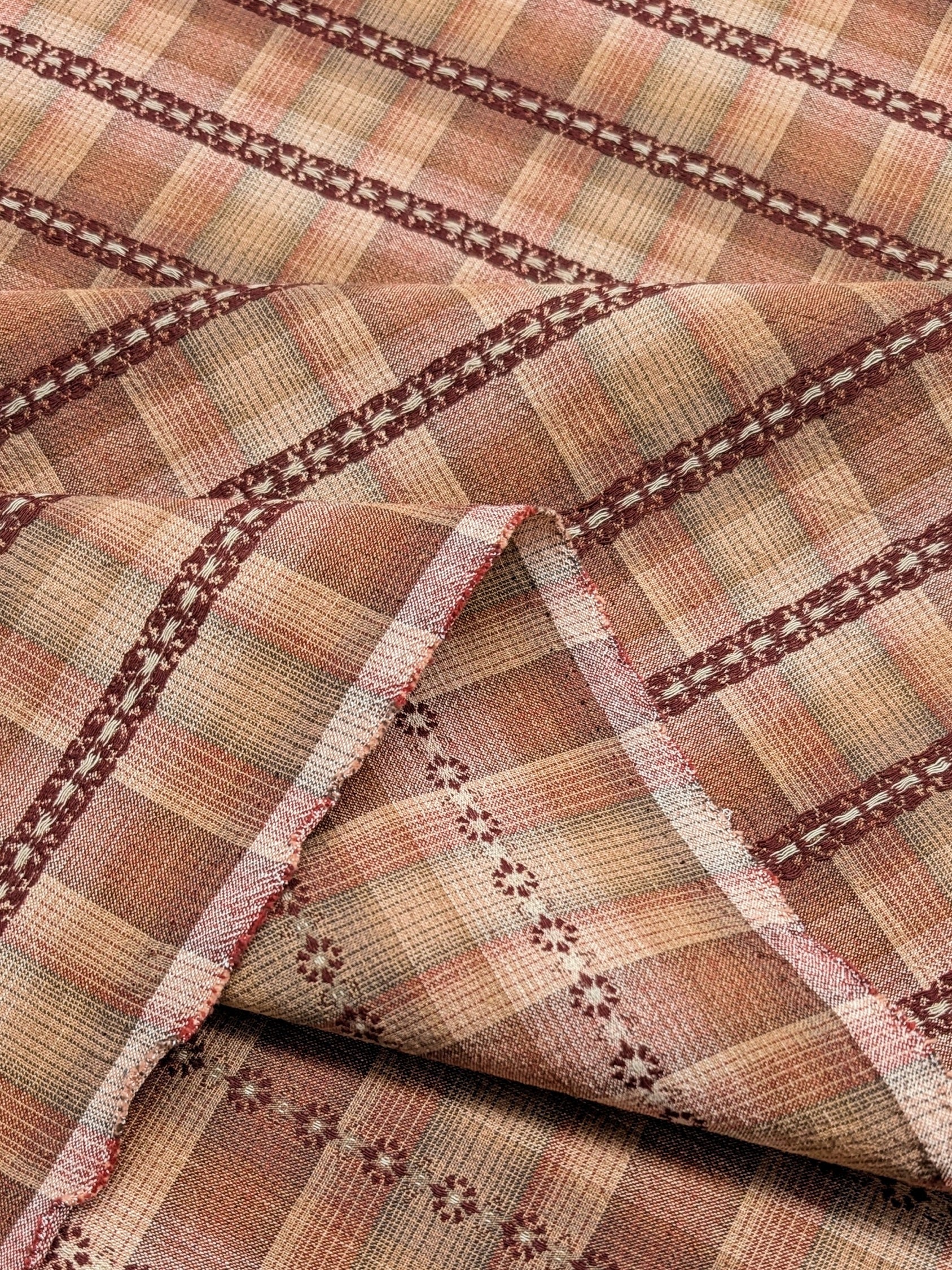 MYD - Daisy Chain Glen Check Plaid Yarn Dyed Cotton Fabric - Brick Red and Beige