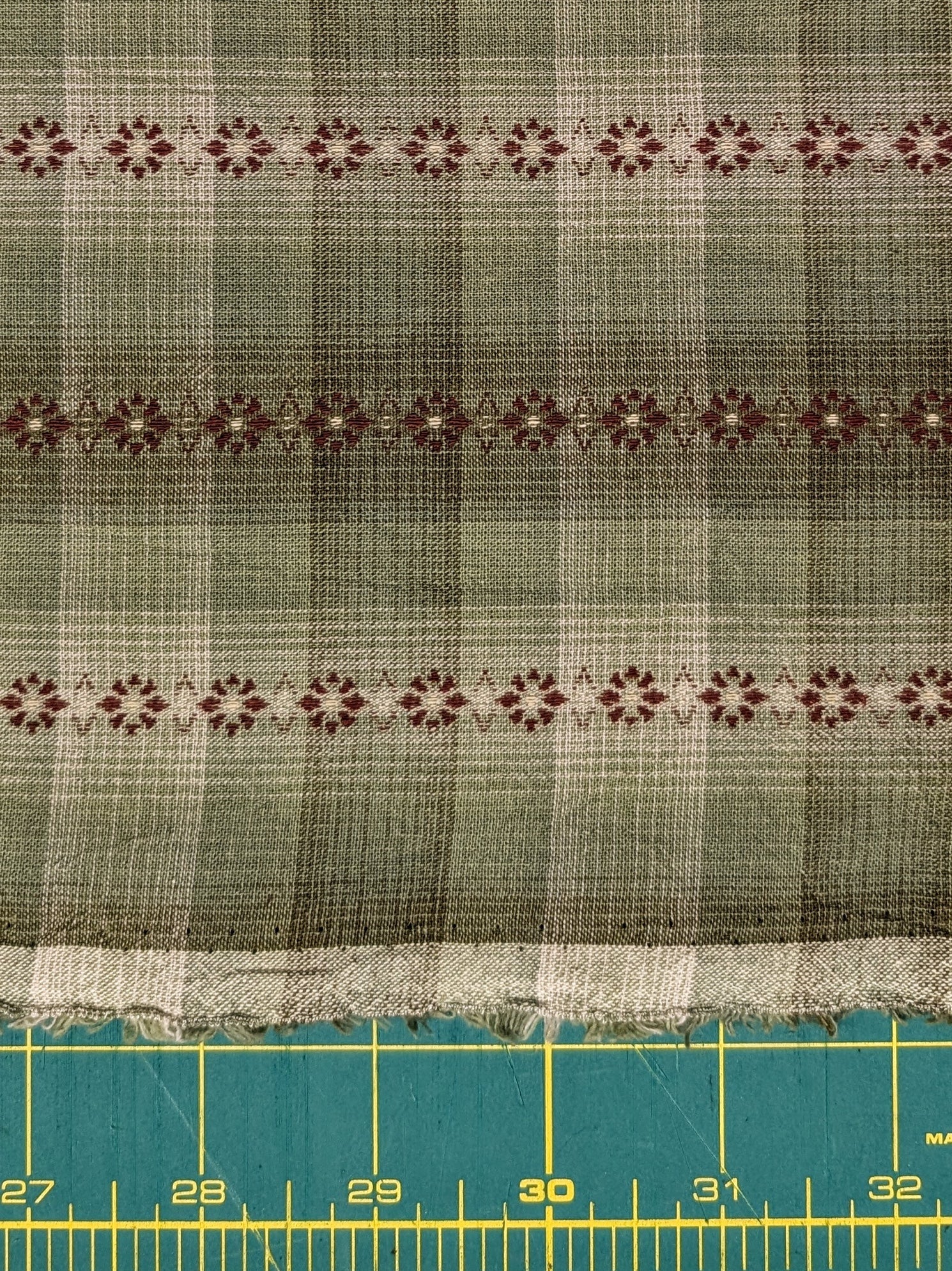 MYD - Daisy Chain Glen Check Plaid Yarn Dyed Cotton Fabric - Forest Green and Beige