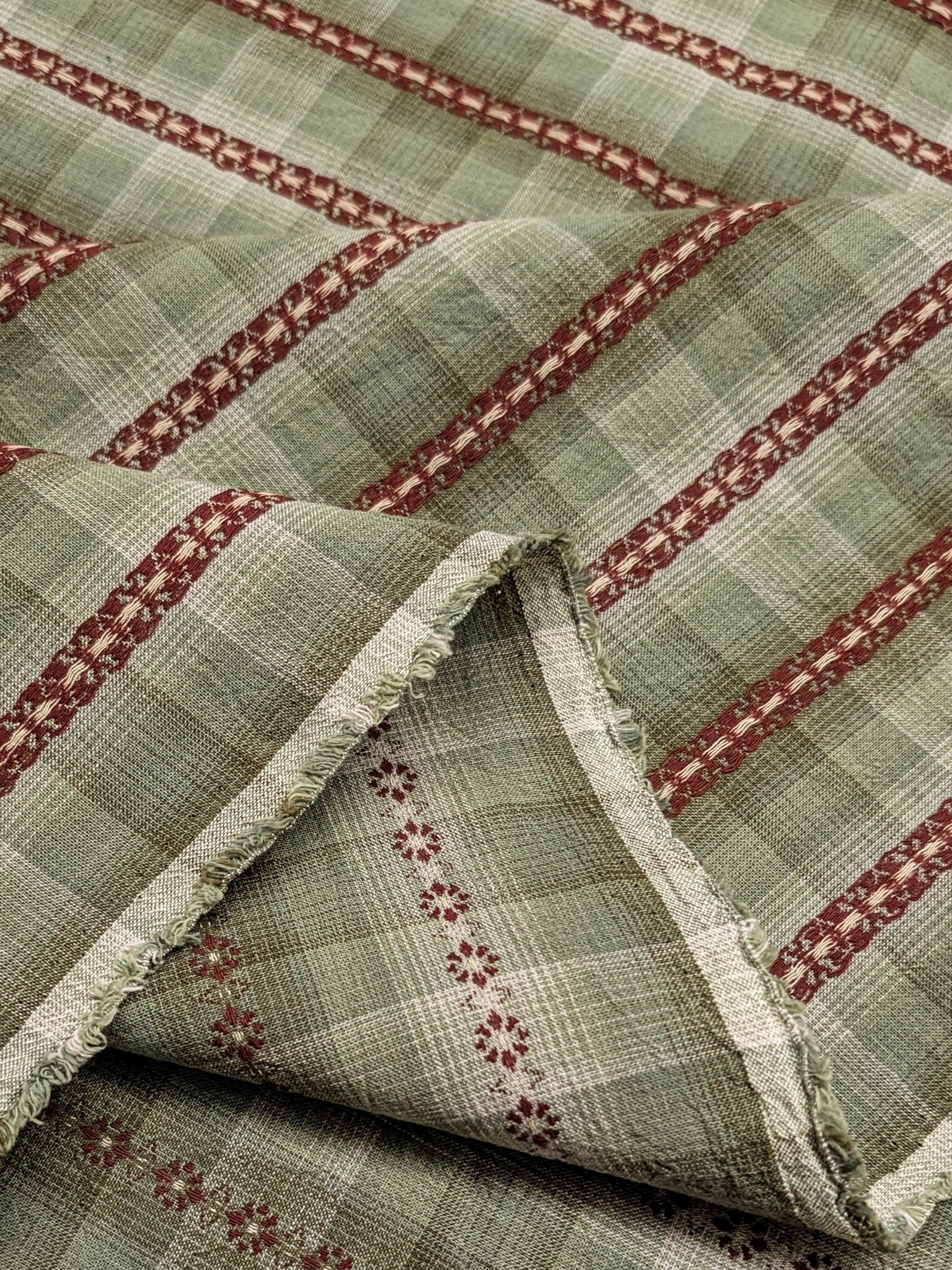 MYD - Daisy Chain Glen Check Plaid Yarn Dyed Cotton Fabric - Forest Green and Beige