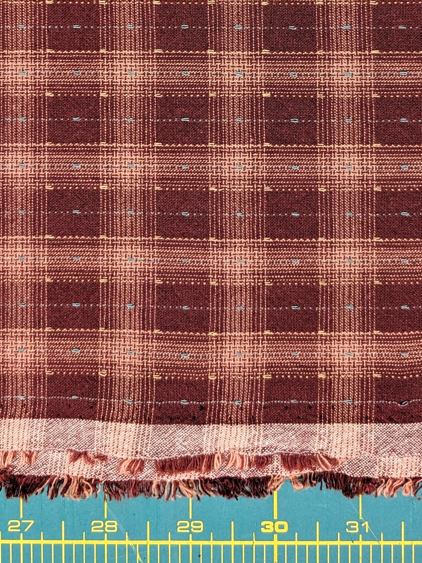 MYD - Dotted Texture Gingham Plaid Yarn Dyed Cotton Fabric - Burgundy and Pink