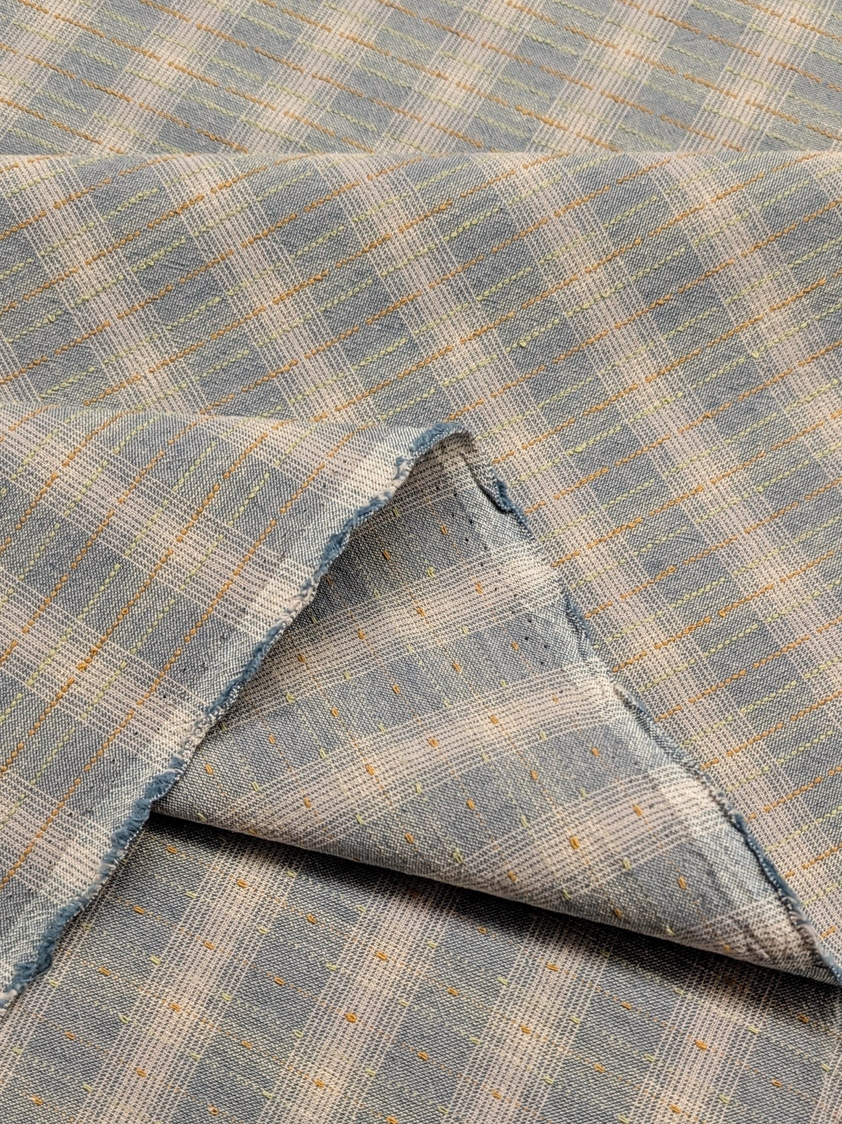 MYD - Dotted Texture Gingham Plaid Yarn Dyed Cotton Fabric - Light Blue and Grey