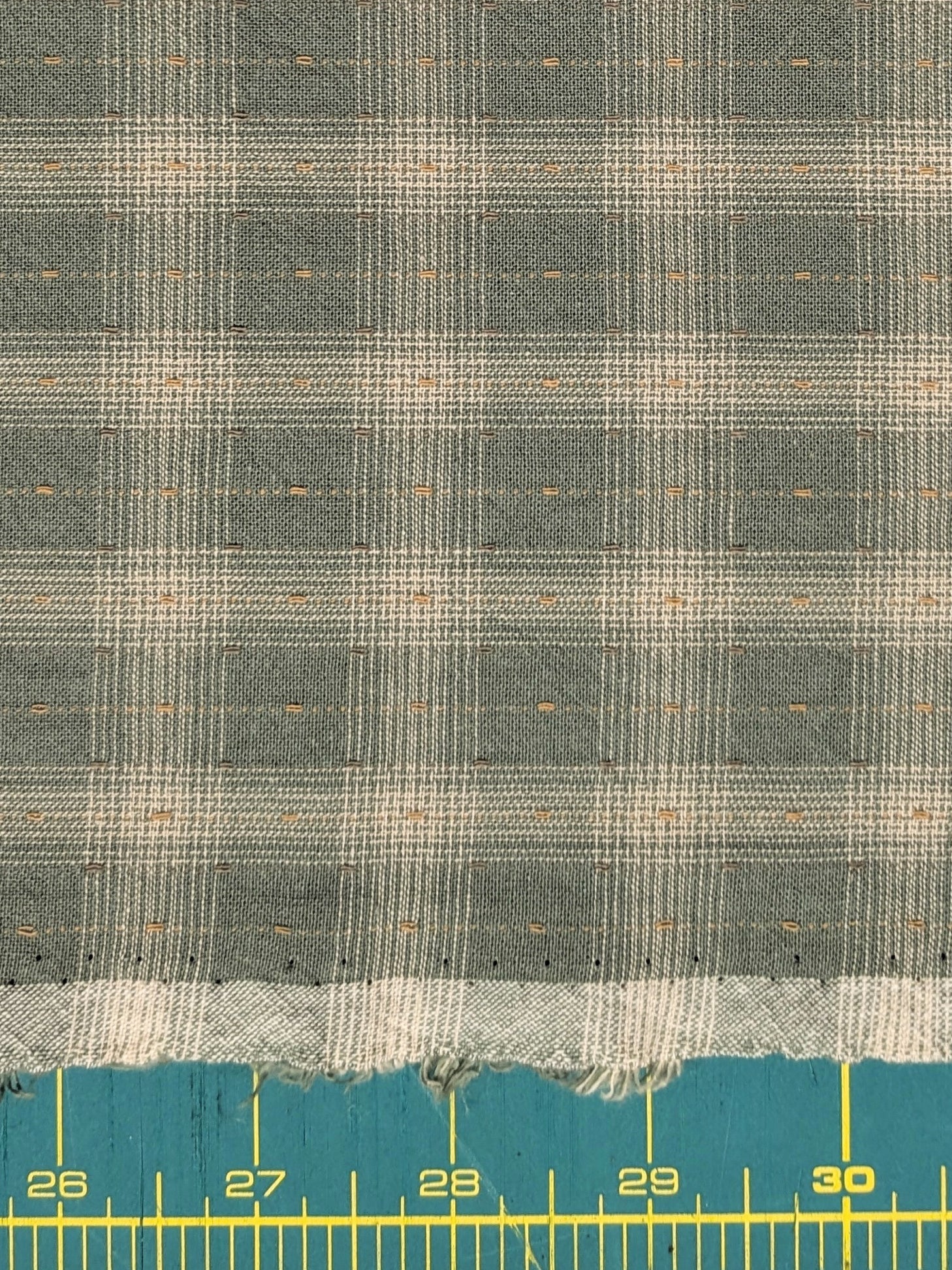 MYD - Dotted Texture Gingham Plaid Yarn Dyed Cotton Fabric - Forest Green and Cream