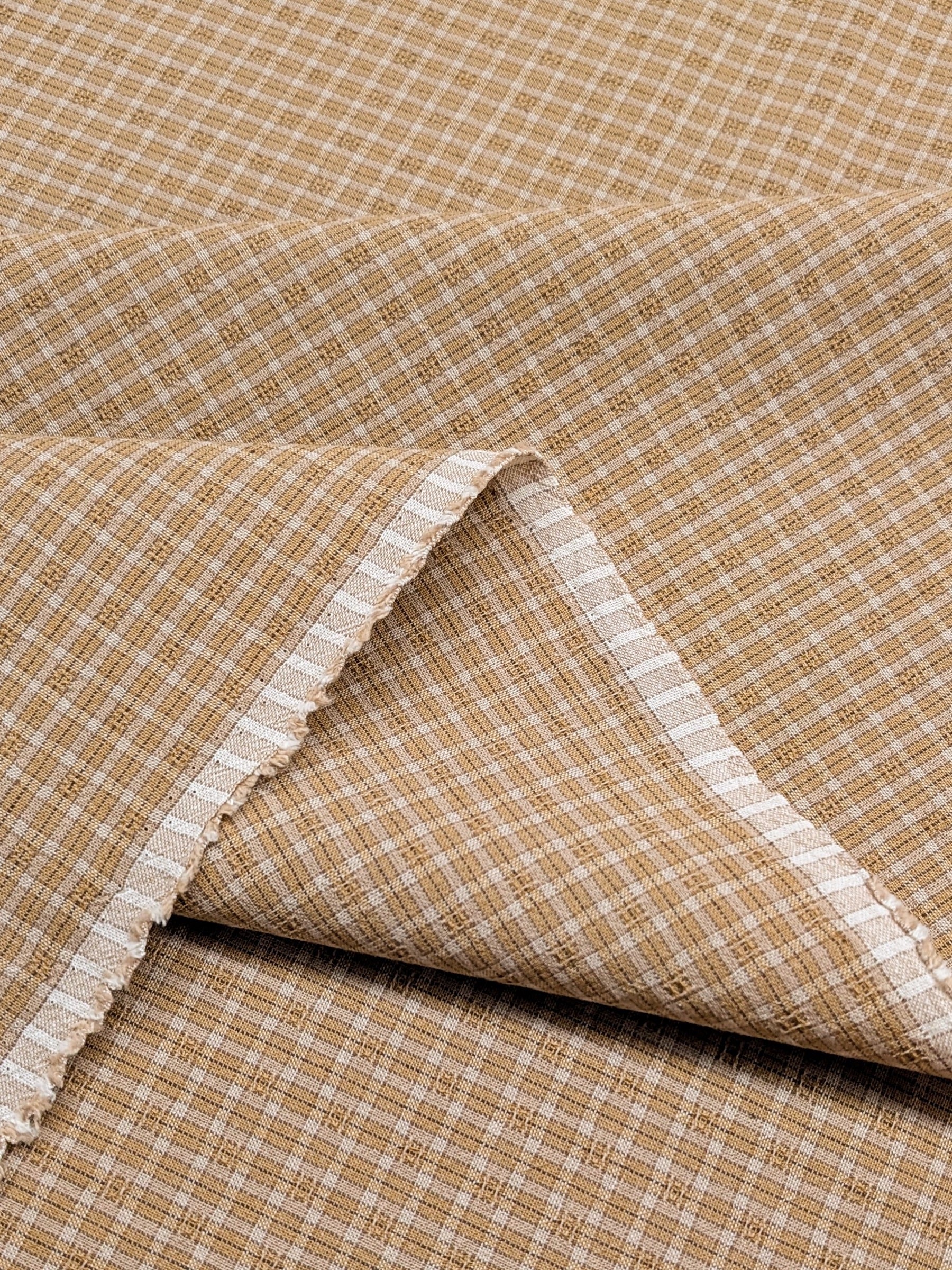MYD - Textured Tattersall Plaid Yarn Dyed Cotton Fabric - Yellow Beige