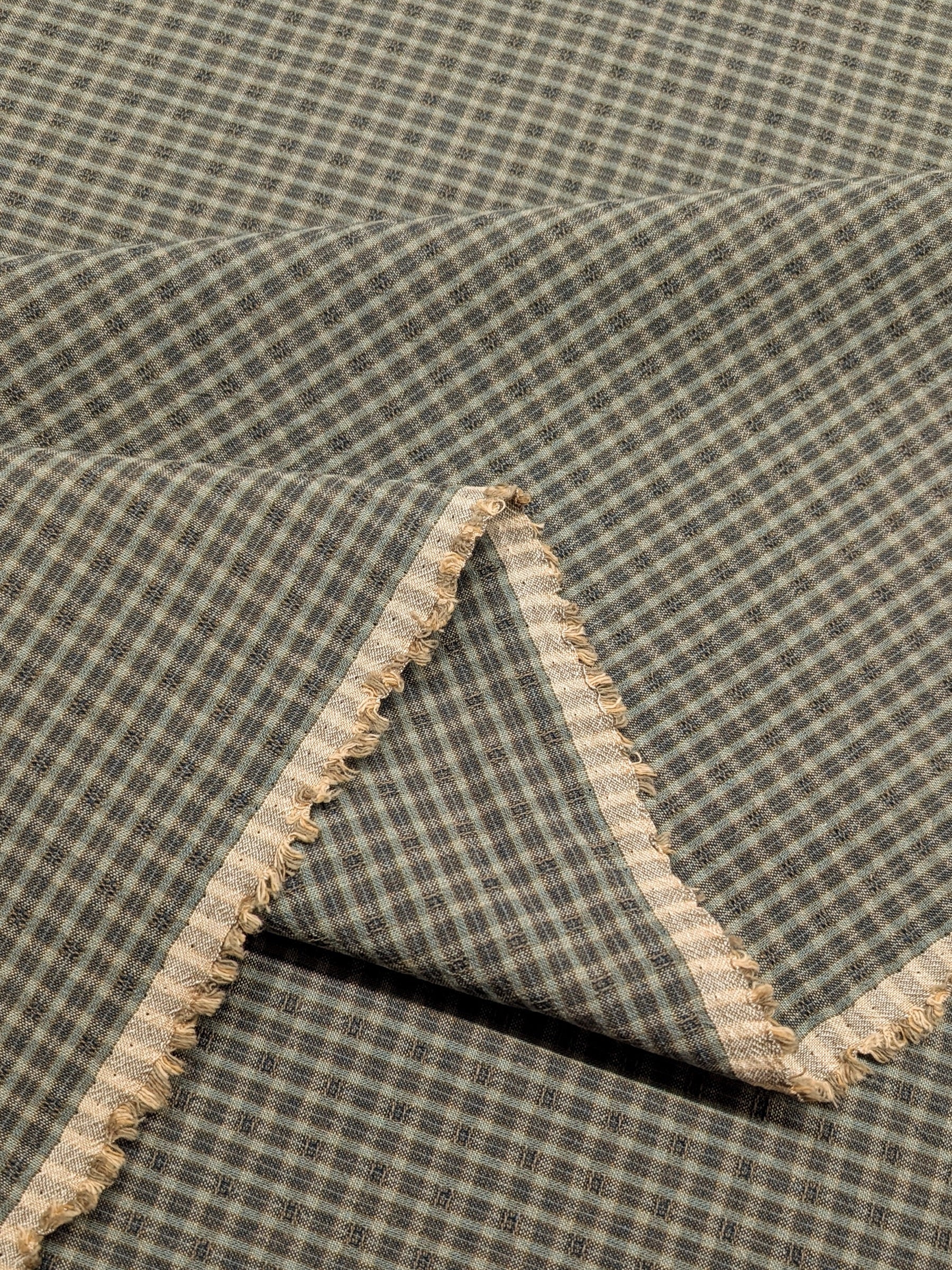MYD - Textured Tattersall Plaid Yarn Dyed Cotton Fabric - Green Blue