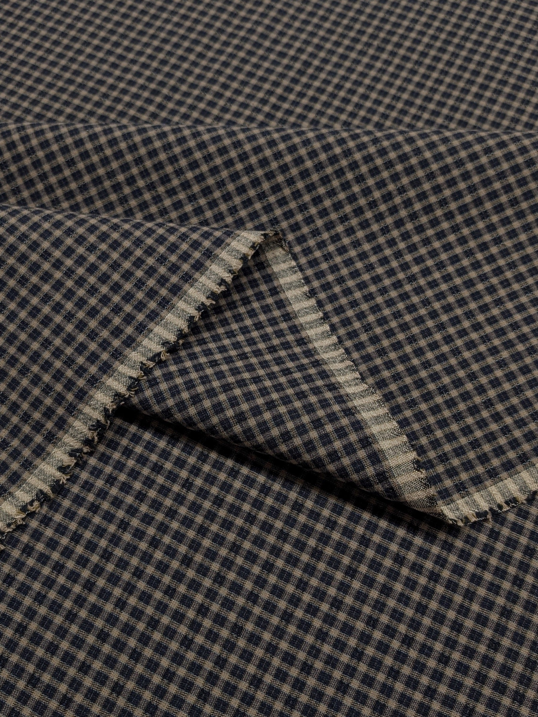 MYD - Textured Tattersall Plaid Yarn Dyed Cotton Fabric - Grey Blue