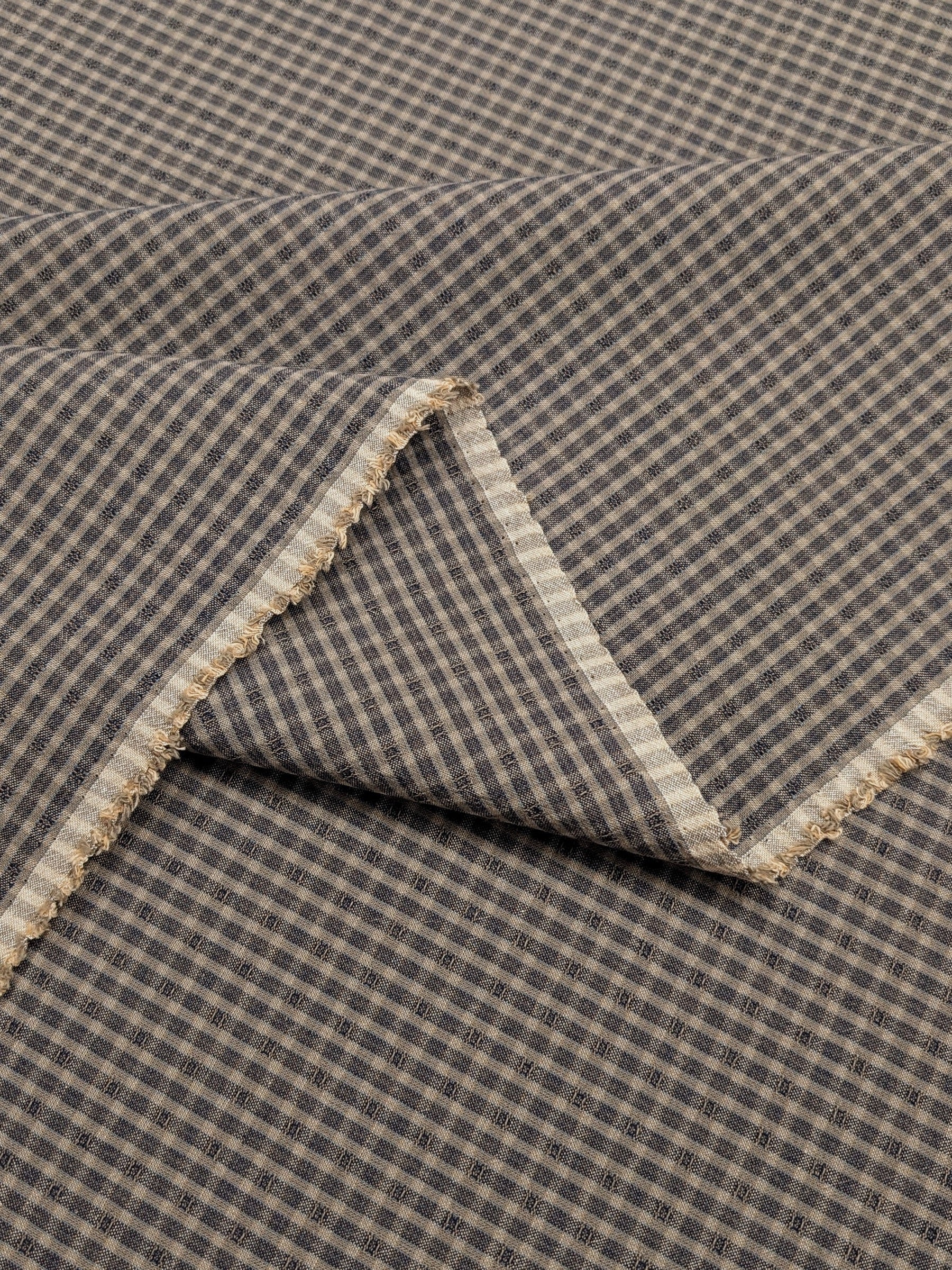 MYD - Textured Tattersall Plaid Yarn Dyed Cotton Fabric - Navy Grey