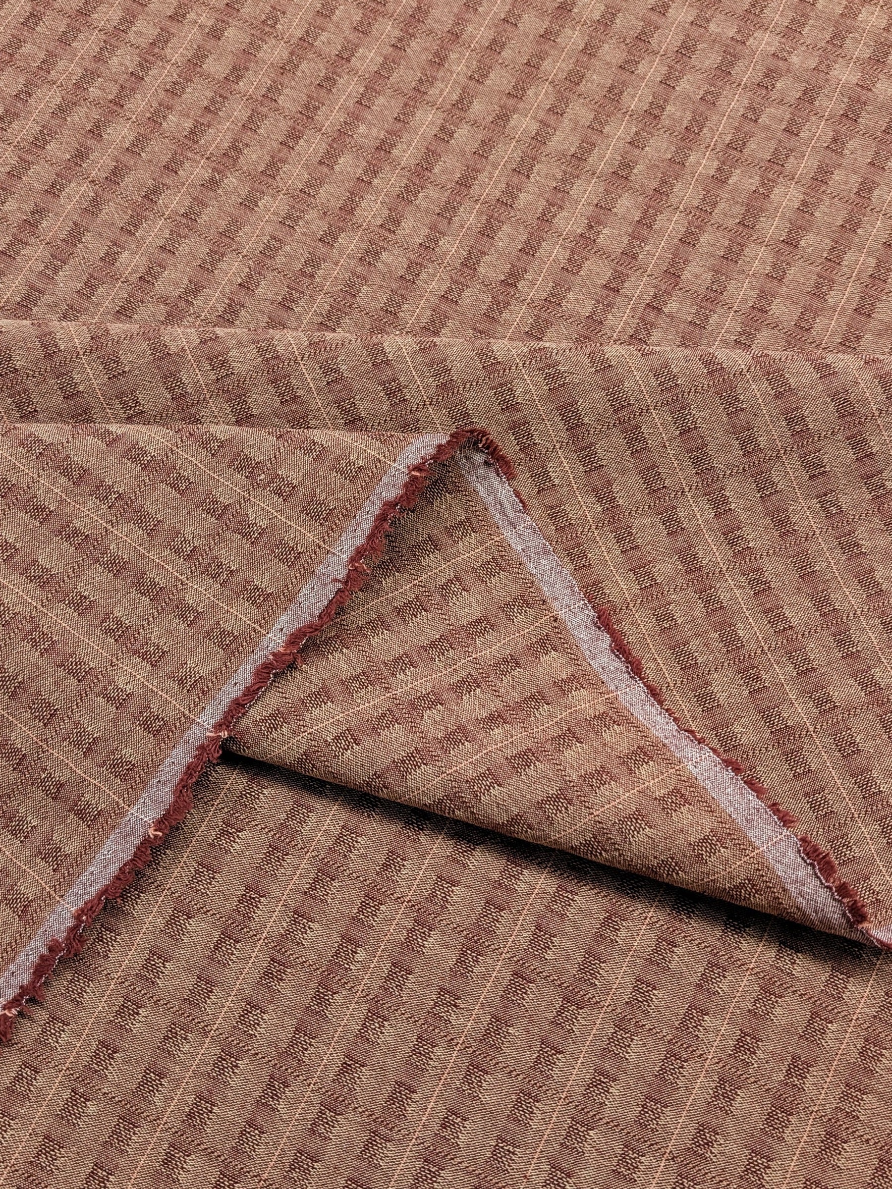MYD - Textured Windowpane Plaid Yarn Dyed Cotton Fabric - Burgundy