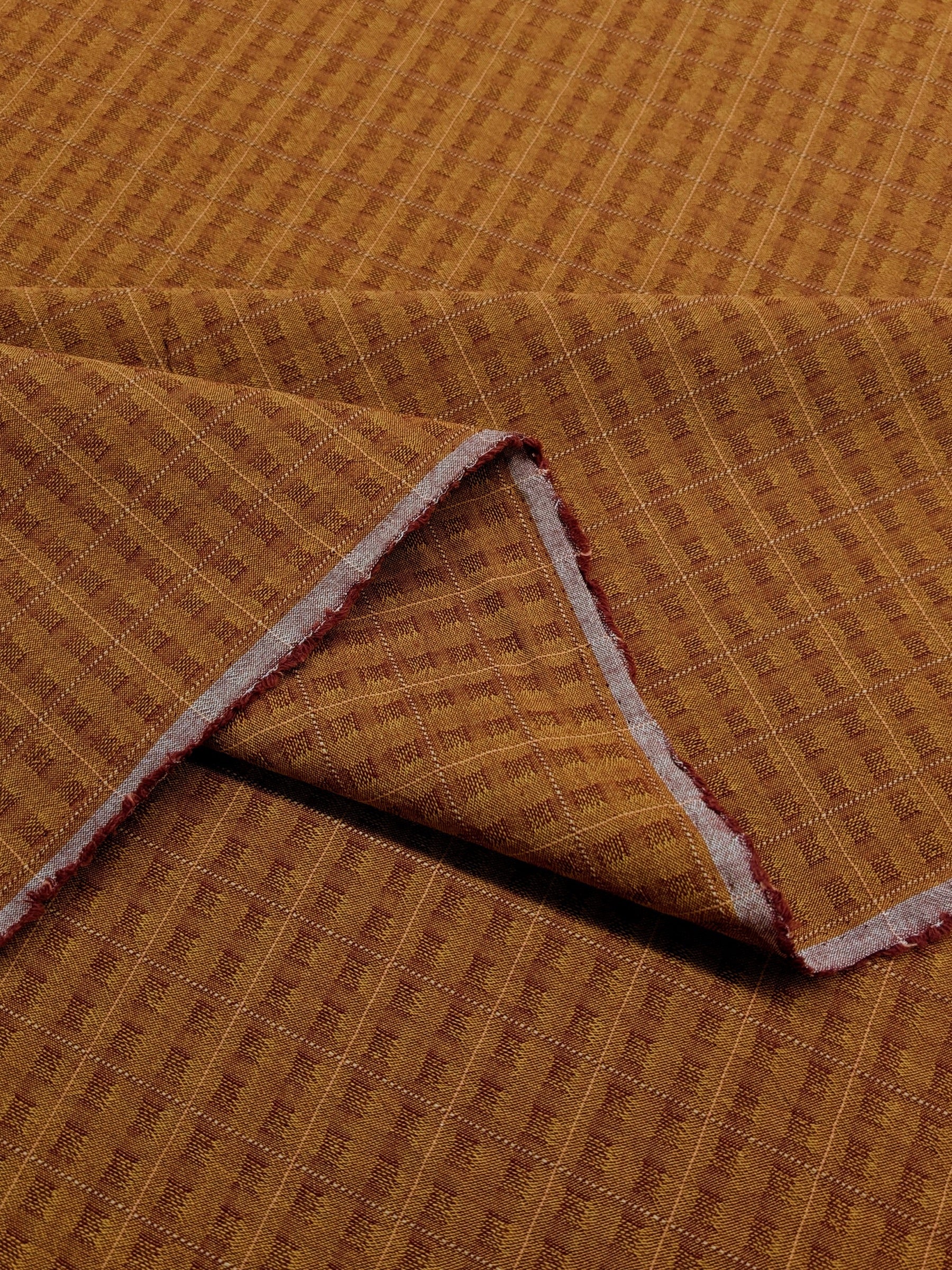 MYD - Textured Windowpane Plaid Yarn Dyed Cotton Fabric - Burnt Orange
