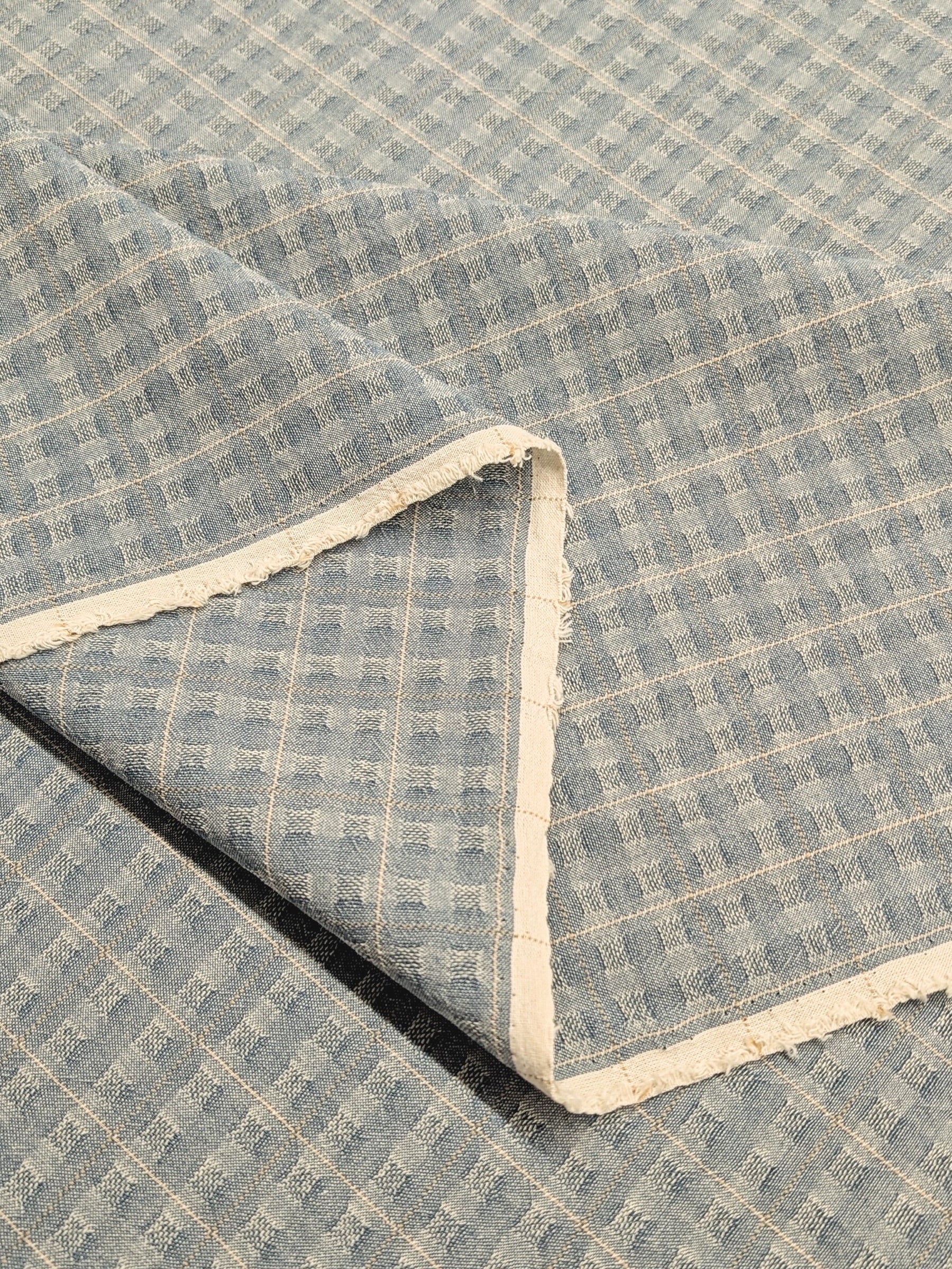 MYD - Textured Windowpane Plaid Yarn Dyed Cotton Fabric - Light Blue