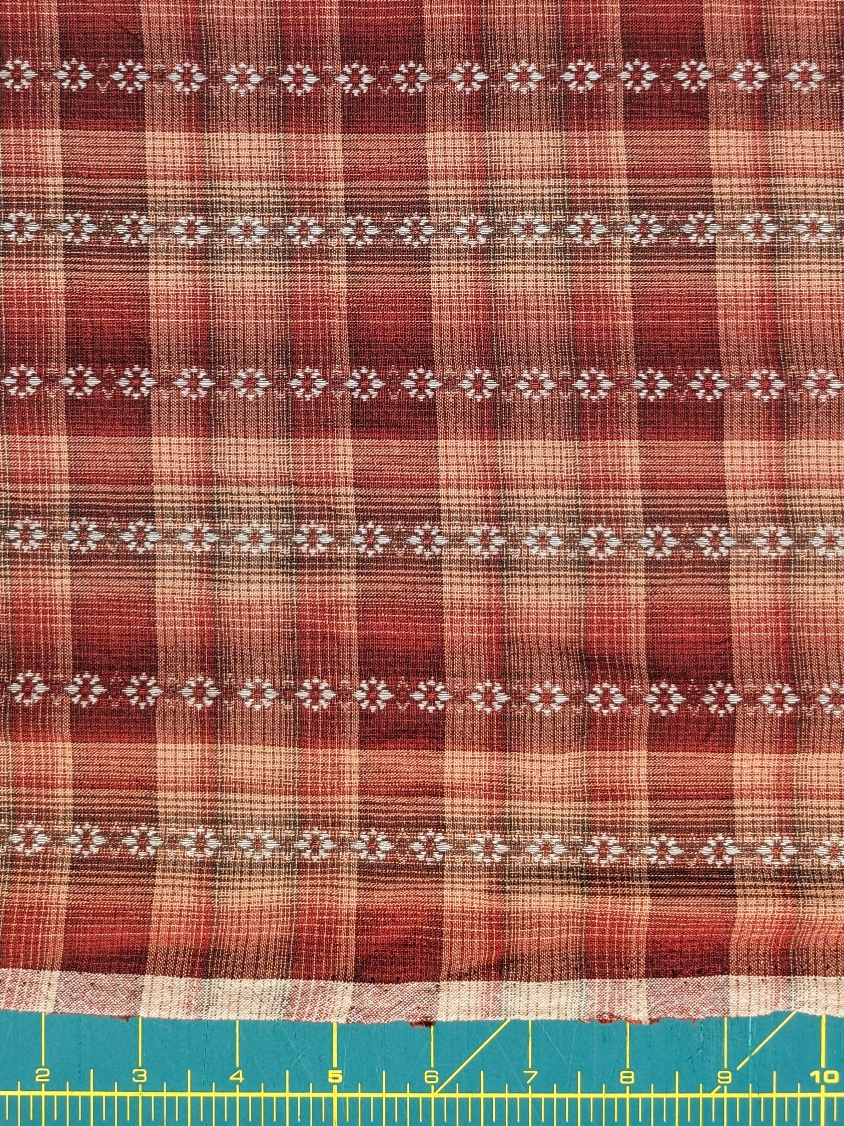 MYD - Daisy Chain Glen Check Plaid Yarn Dyed Cotton Fabric - Red and Beige
