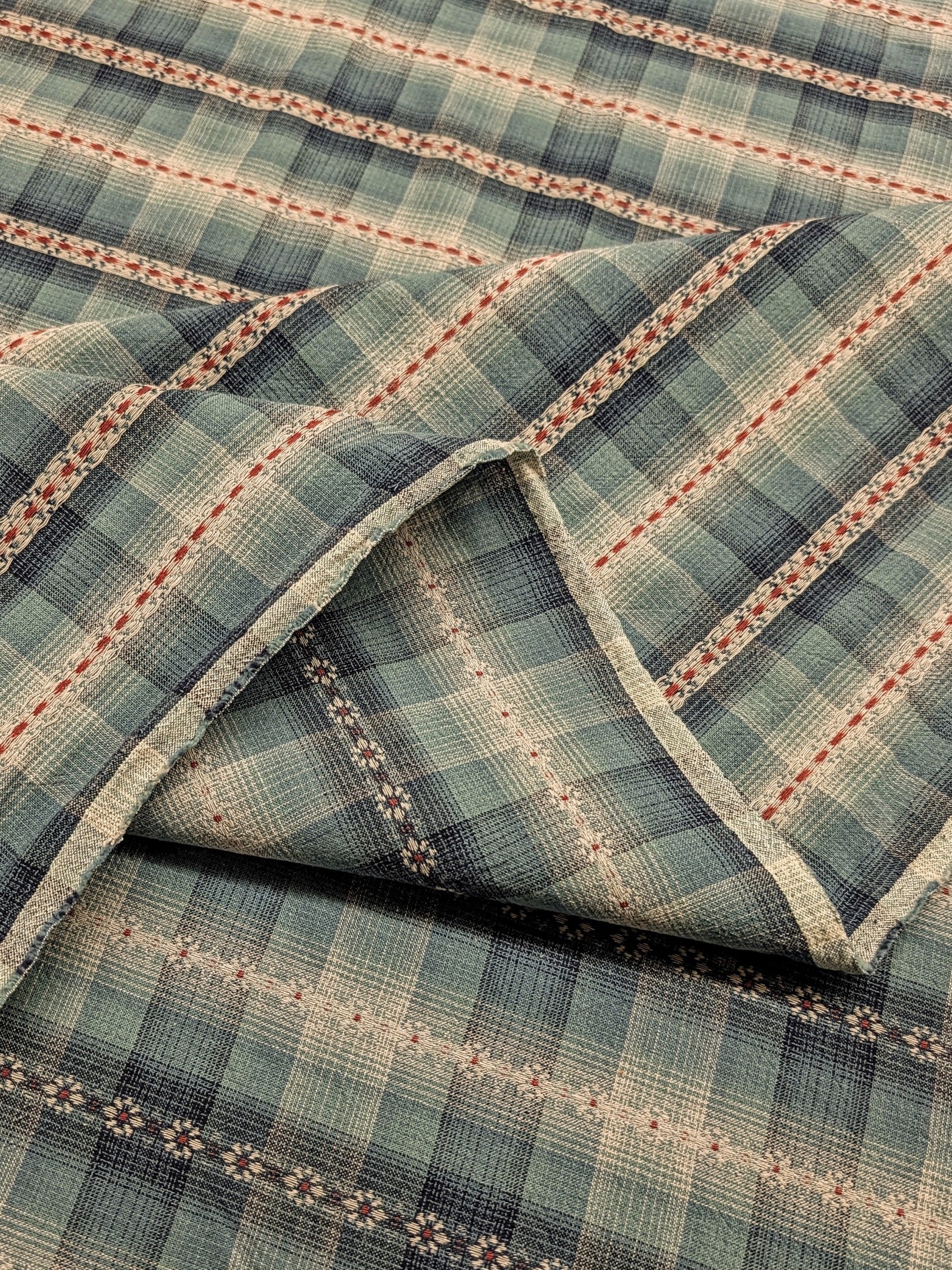 MYD - Daisy Chain Glen Check Plaid Yarn Dyed Cotton Fabric - Blue and Teal