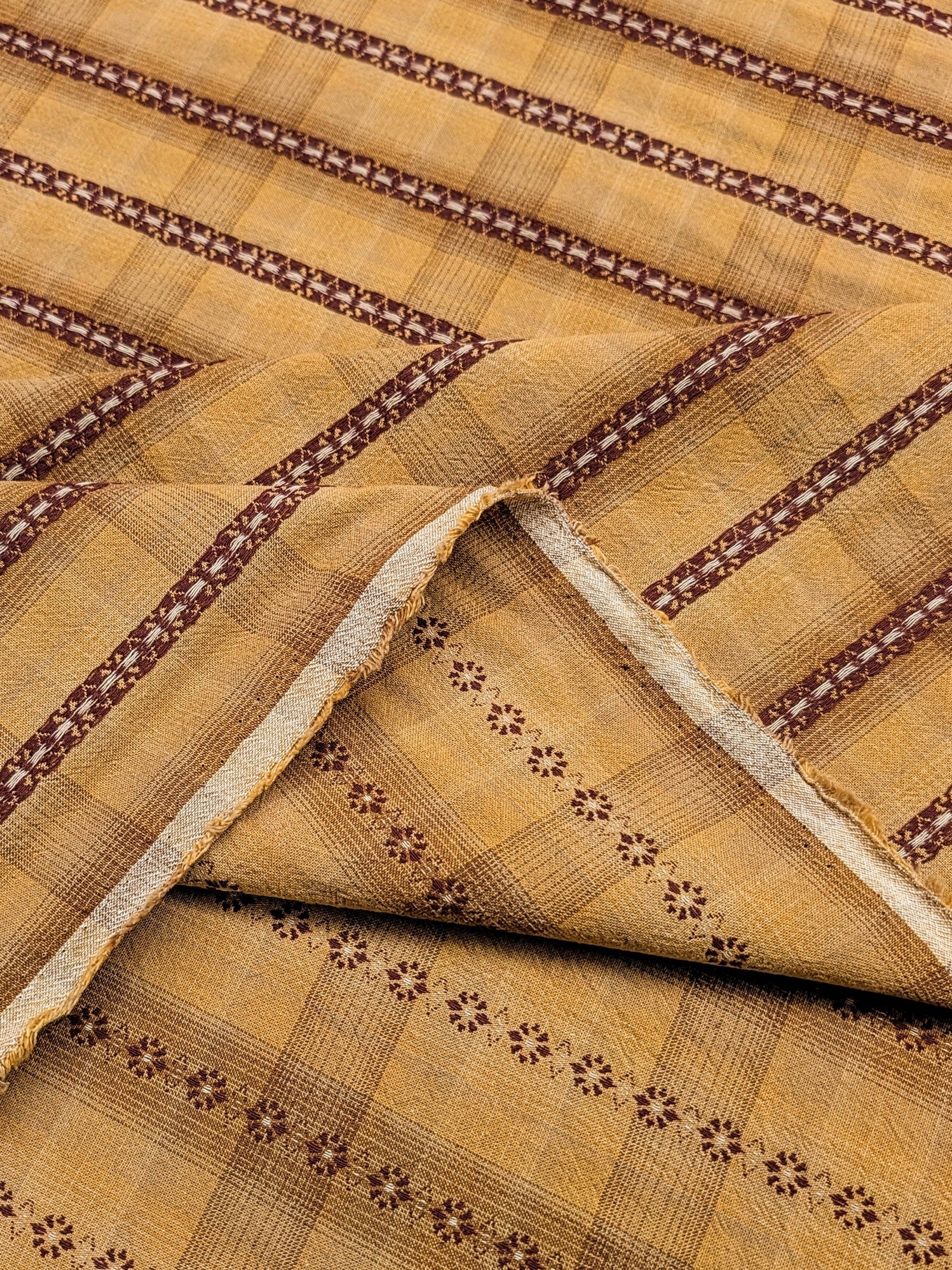 MYD - Daisy Chain Glen Check Plaid Yarn Dyed Cotton Fabric - Marigold and Brown