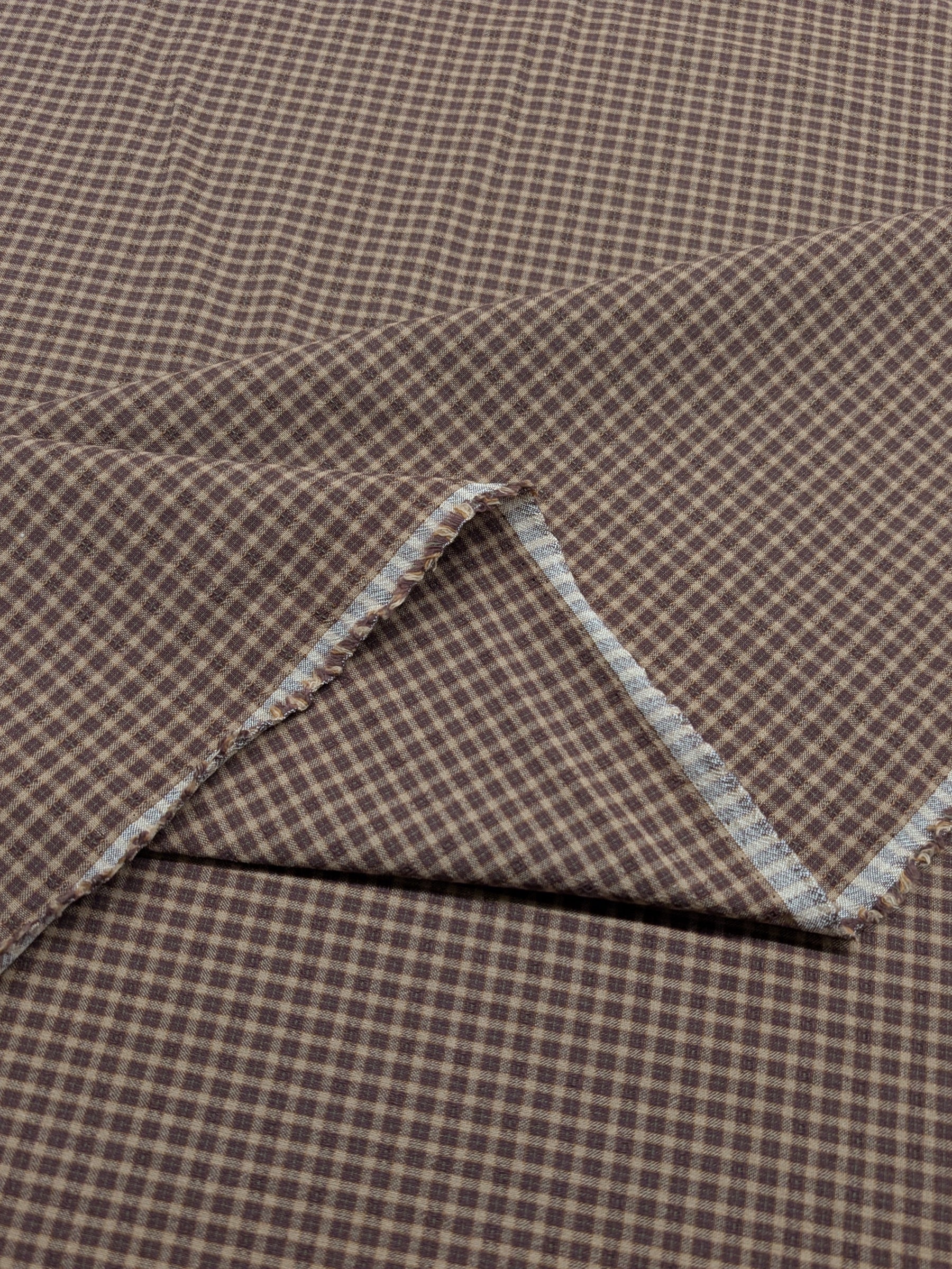 MYD - Textured Tattersall Plaid Yarn Dyed Cotton Fabric - Burgundy Beige