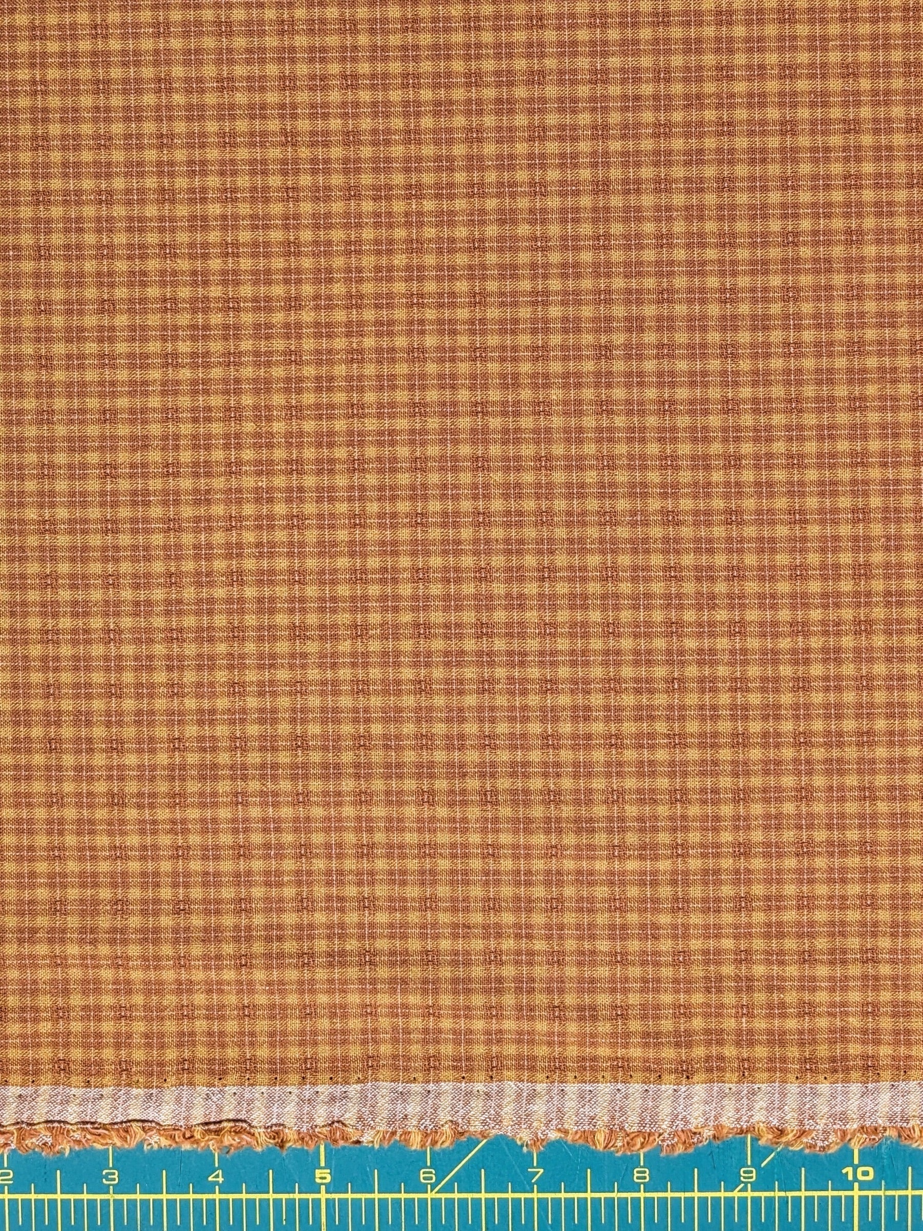 MYD - Textured Tattersall Plaid Yarn Dyed Cotton Fabric - Marigold and Pumpkin