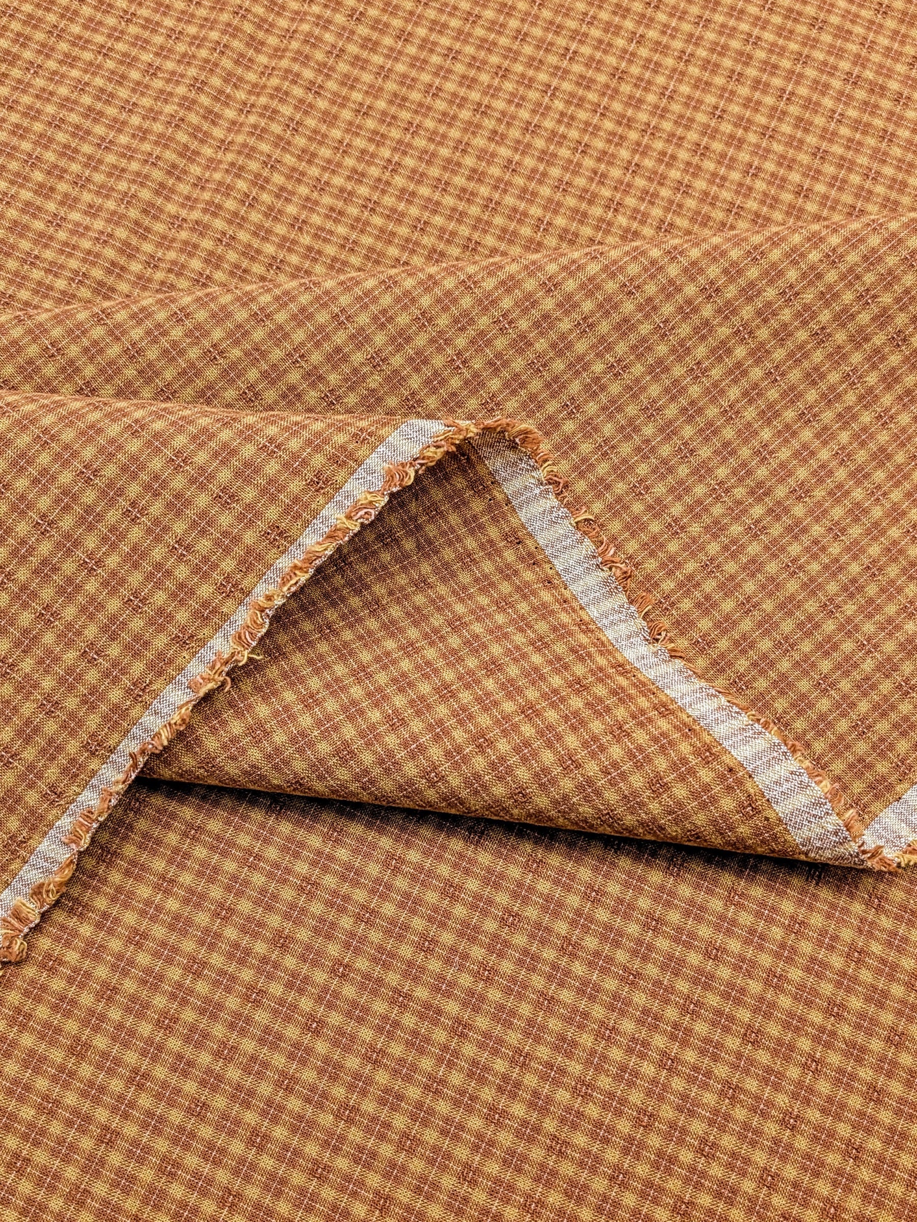 MYD - Textured Tattersall Plaid Yarn Dyed Cotton Fabric - Marigold and Pumpkin