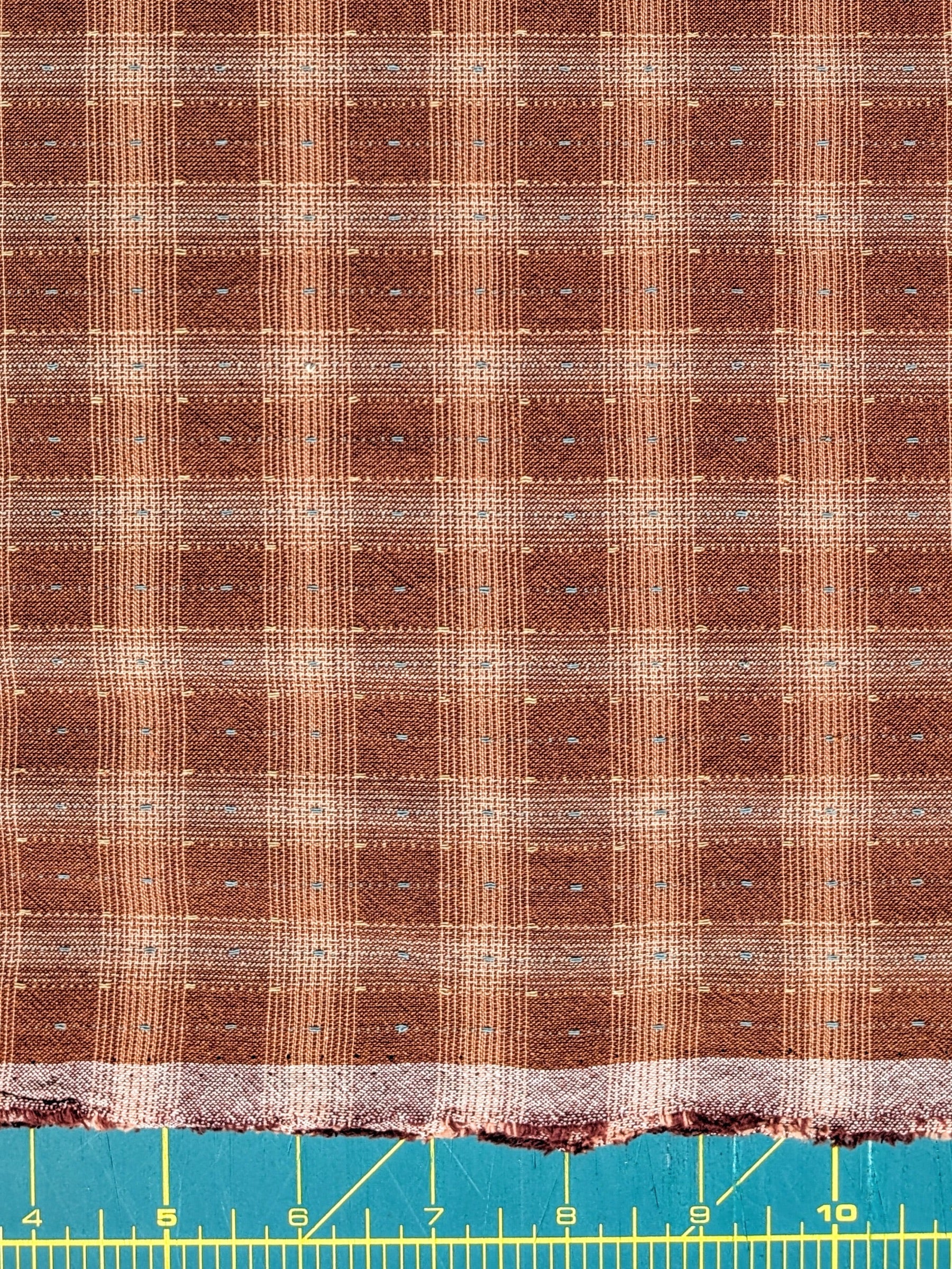 MYD - Dotted Texture Gingham Plaid Yarn Dyed Cotton Fabric - Brick and Cream