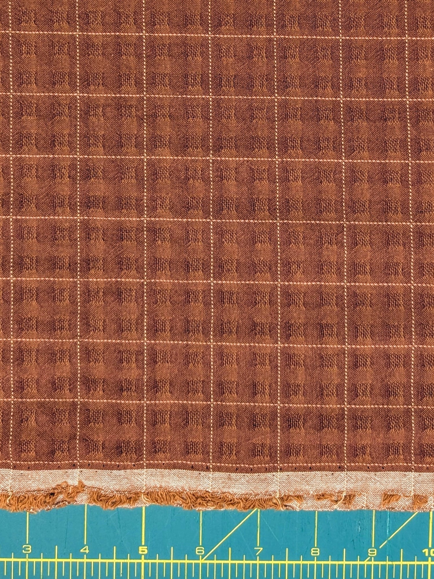 MYD - Textured Windowpane Plaid Yarn Dyed Cotton Fabric - Brick