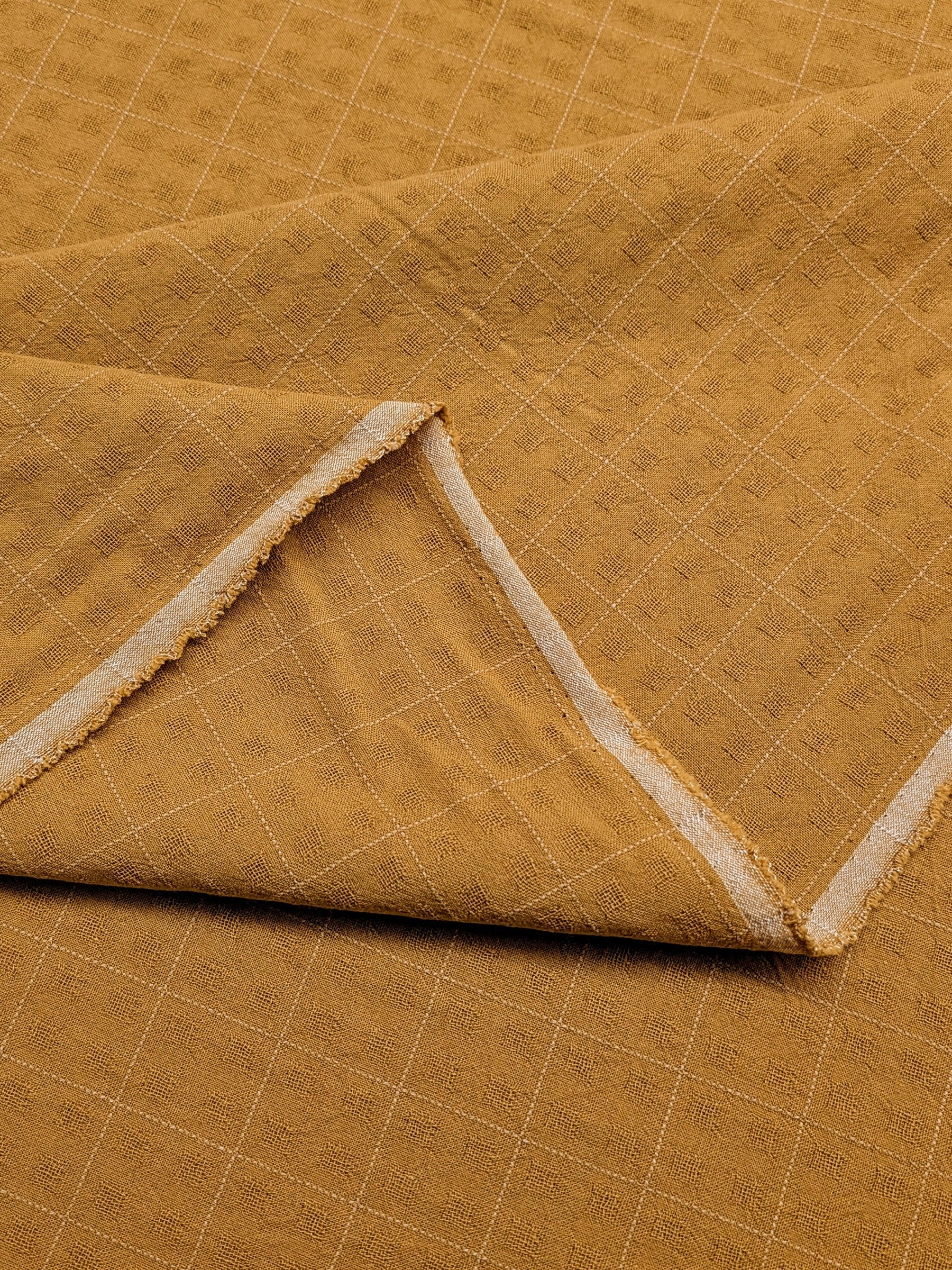 MYD - Textured Windowpane Plaid Yarn Dyed Cotton Fabric - Yellow