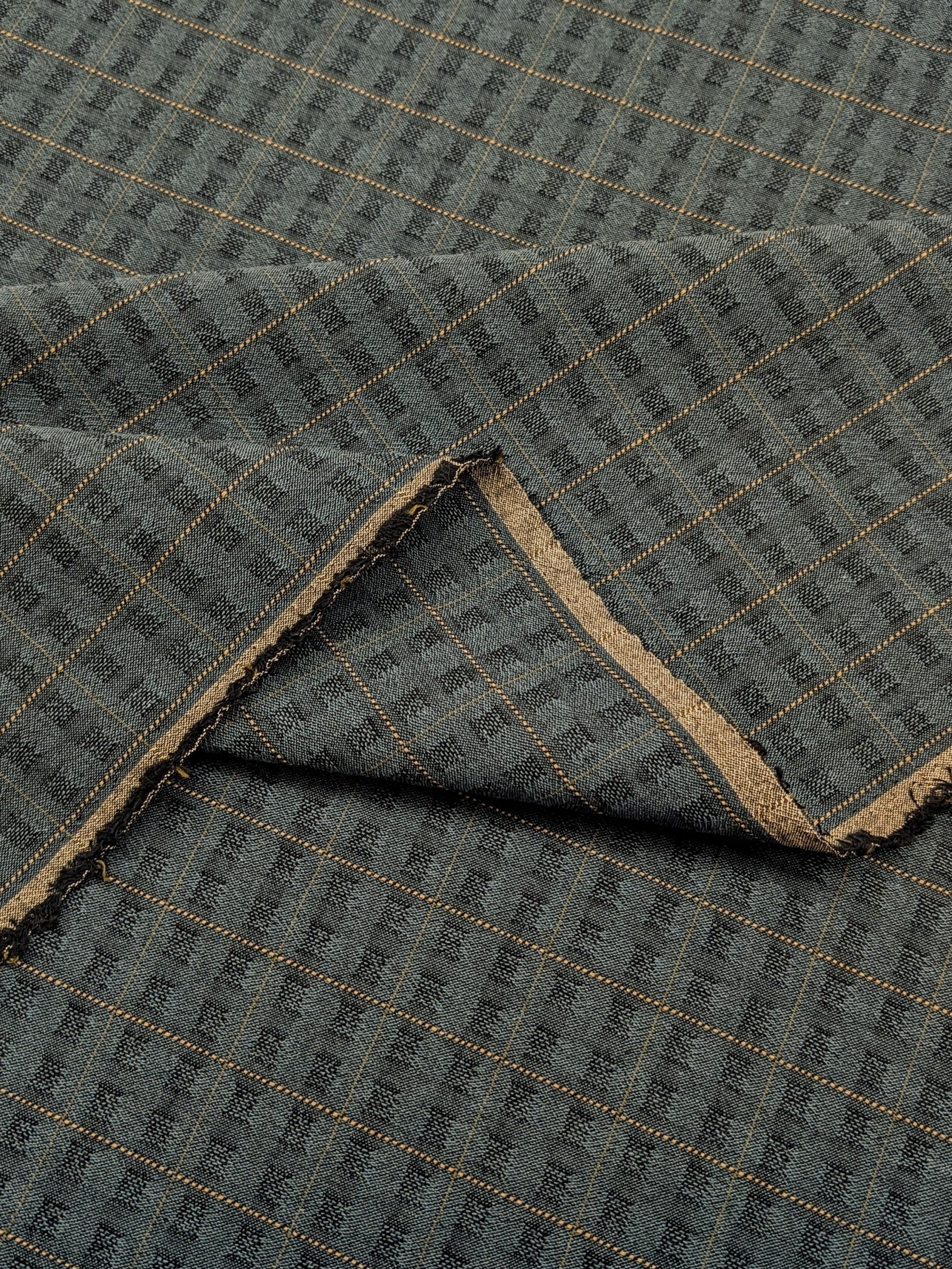 MYD - Textured Windowpane Plaid Yarn Dyed Cotton Fabric - Teal