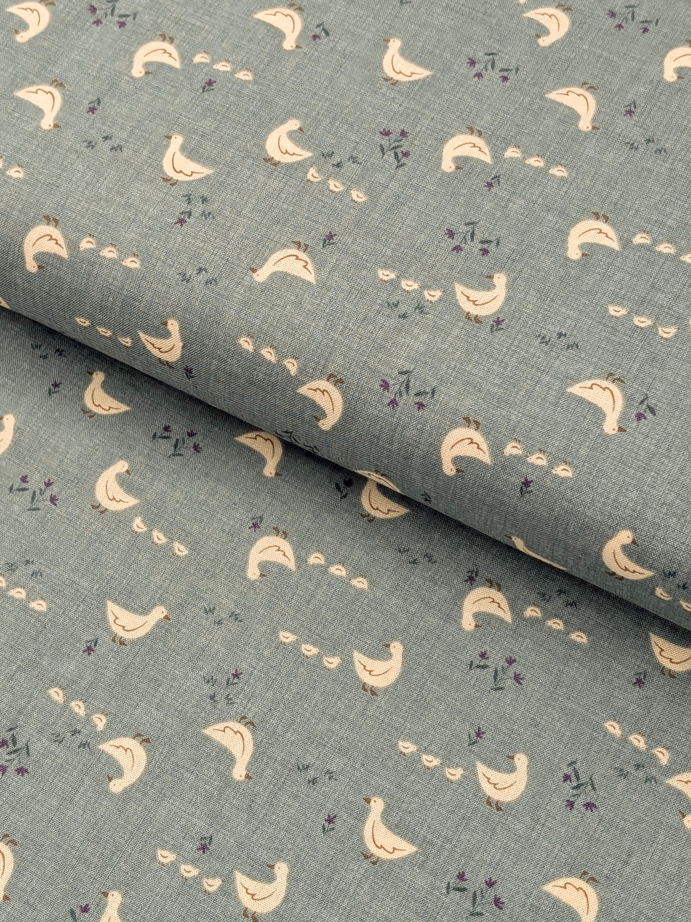 Vancet - Farmyard Ducks Japanese Cotton Feedsack Fabric - Blue