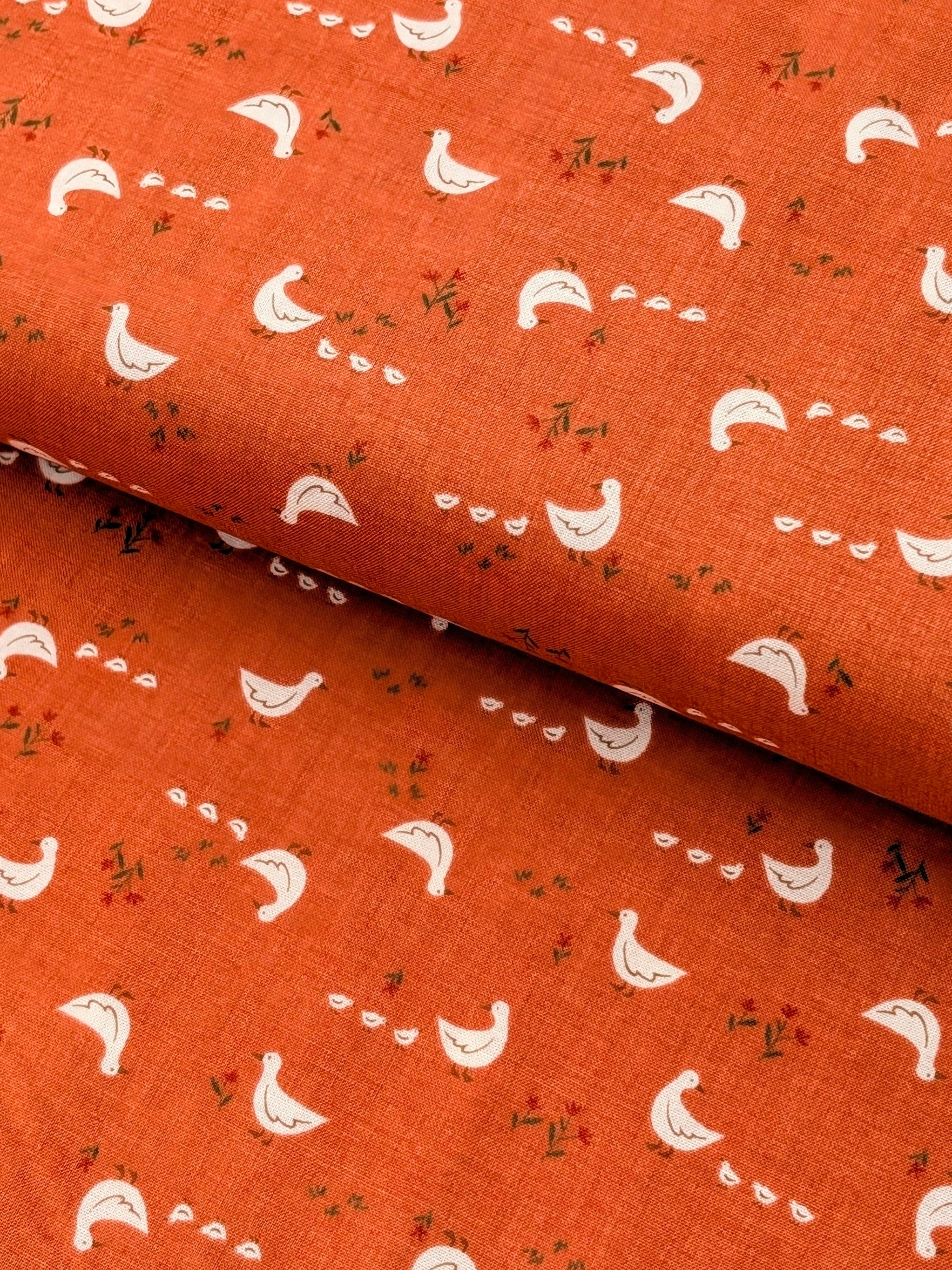 Vancet - Farmyard Ducks Japanese Cotton Feedsack Fabric - Red