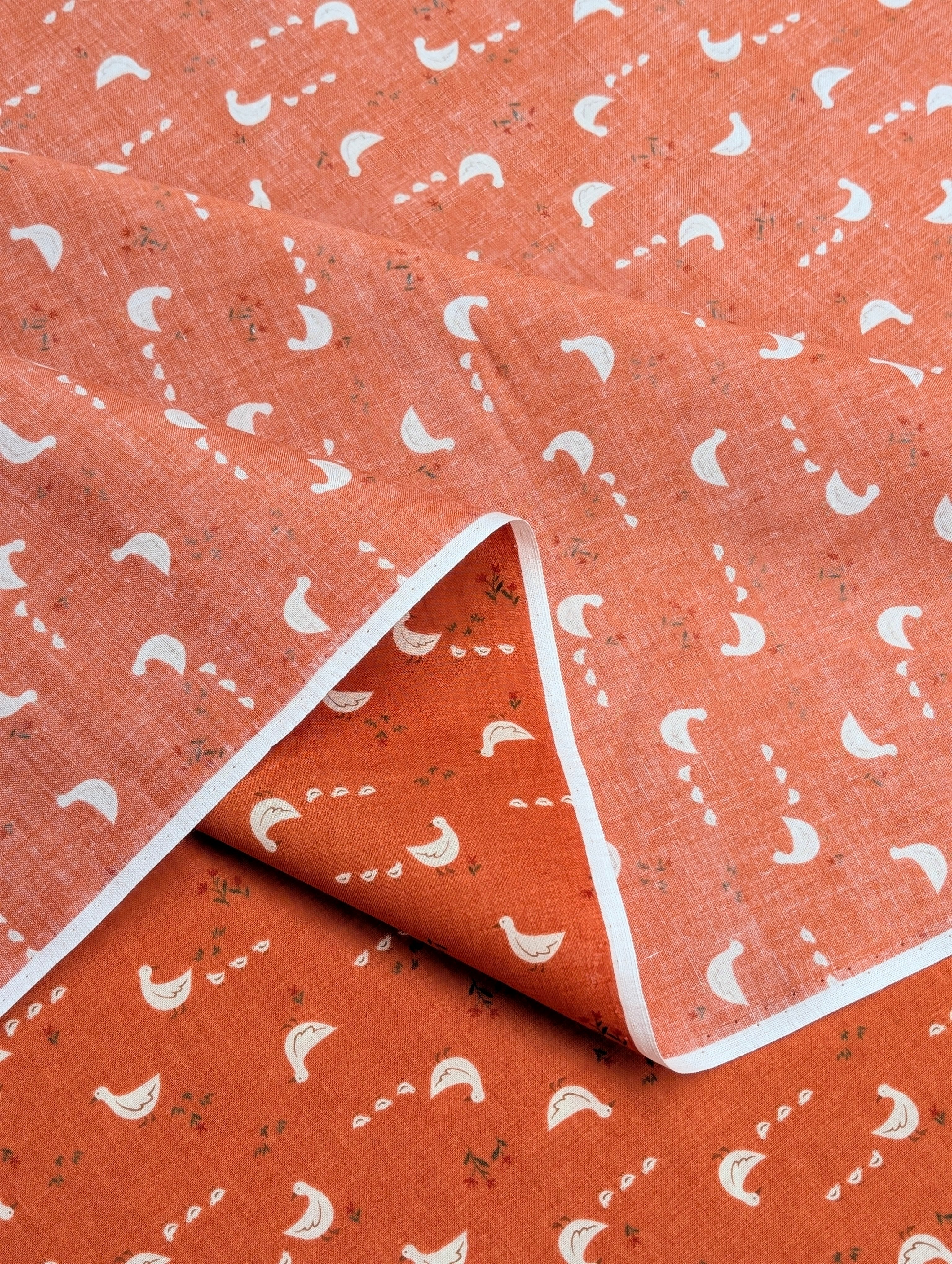 Vancet - Farmyard Ducks Japanese Cotton Feedsack Fabric - Red