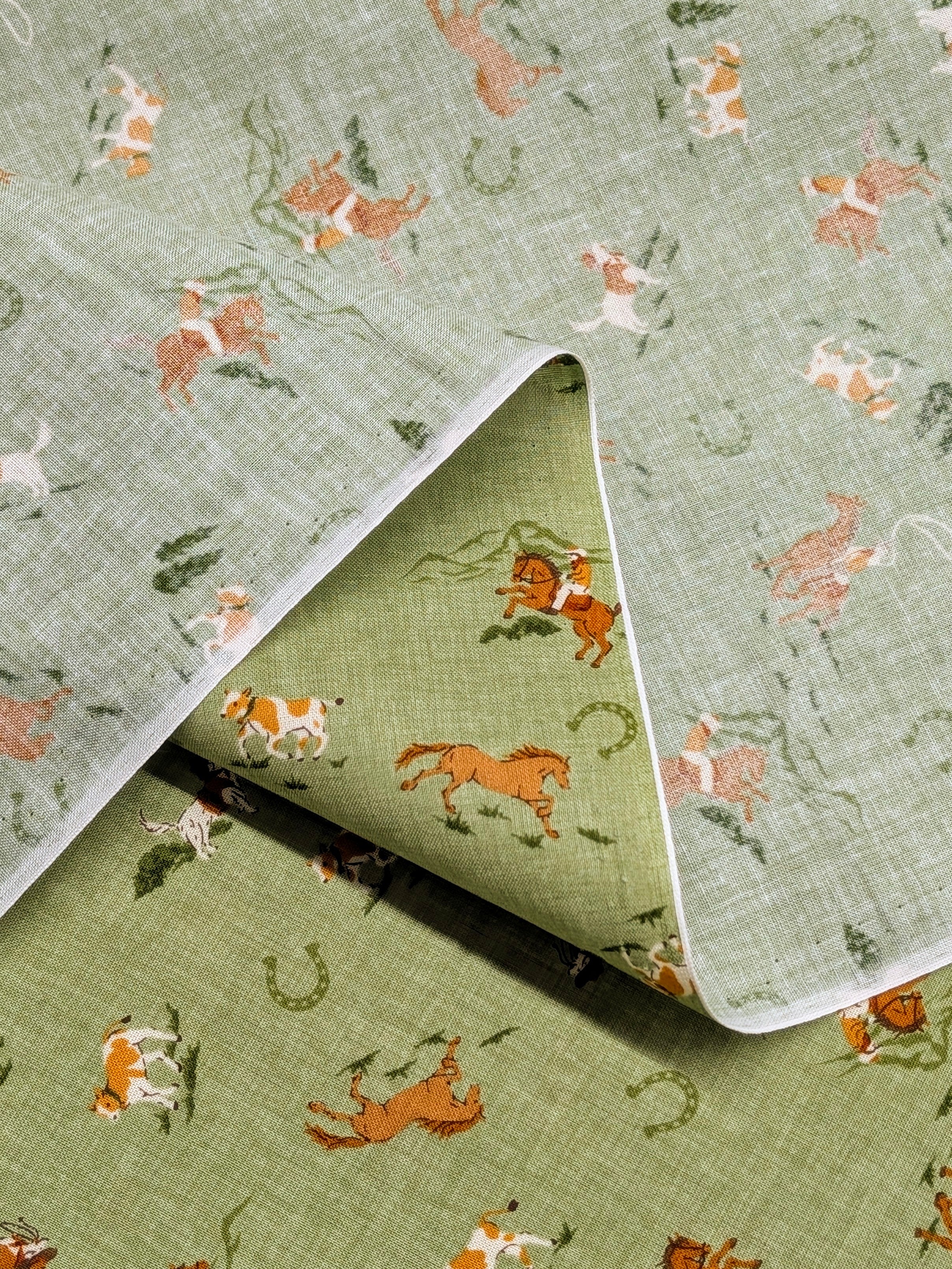 Vancet - Old Western Japanese Cotton Feedsack Fabric - Green