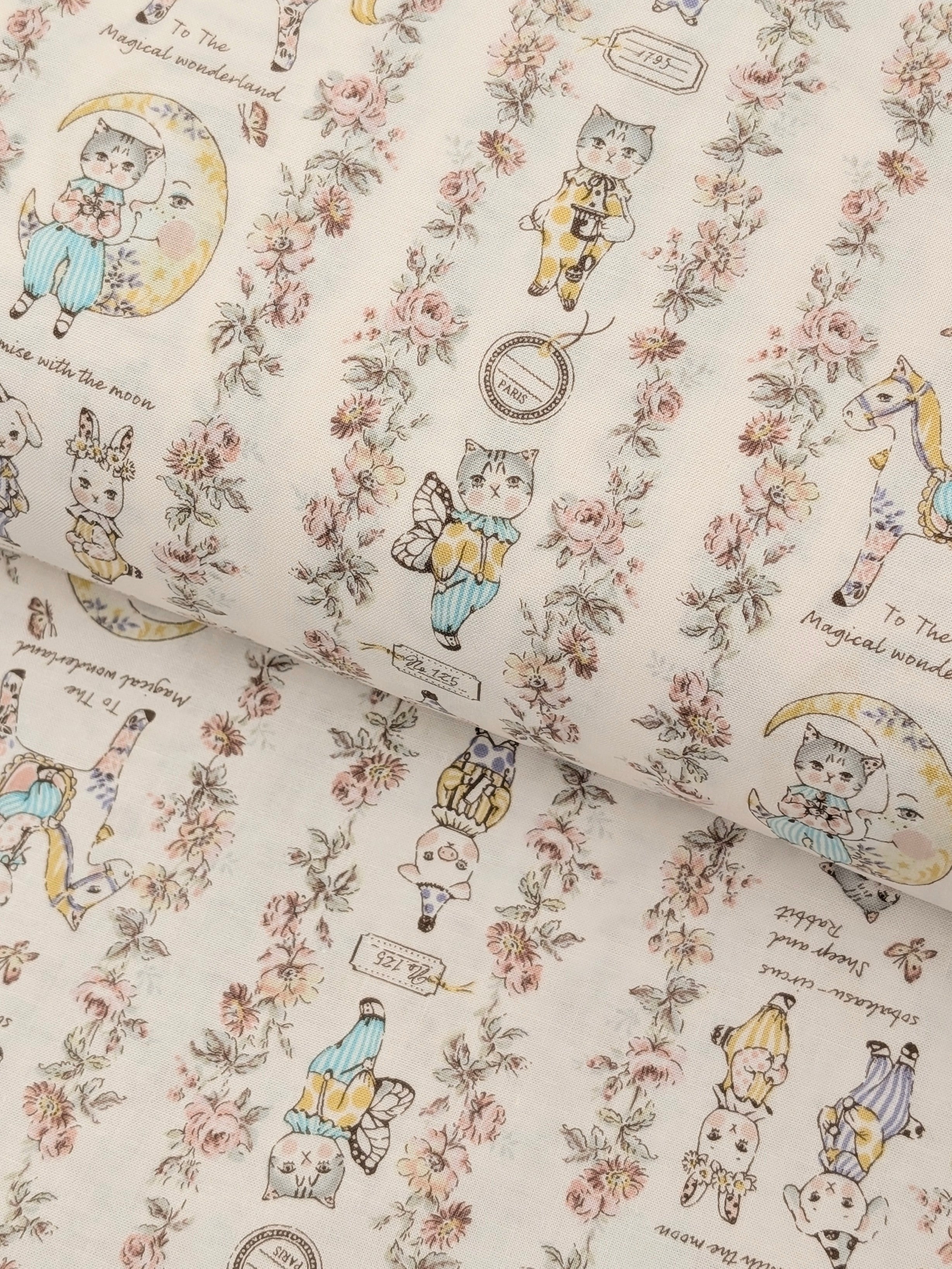 Yuwa - Magical Wonderland Baby Animals Cotton Fabric - White