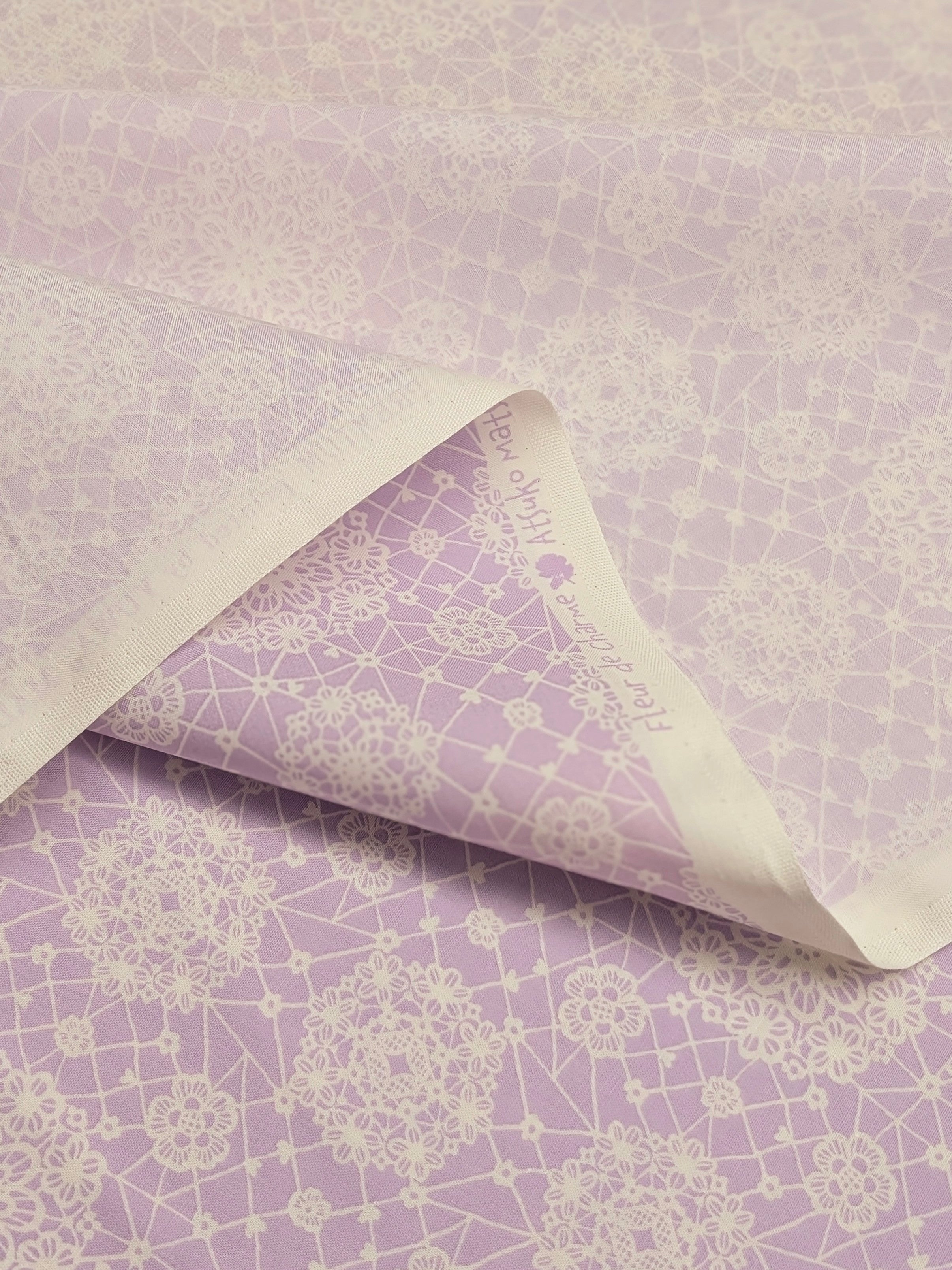 Yuwa - Floral Lace Print Cotton Fabric - Lavender