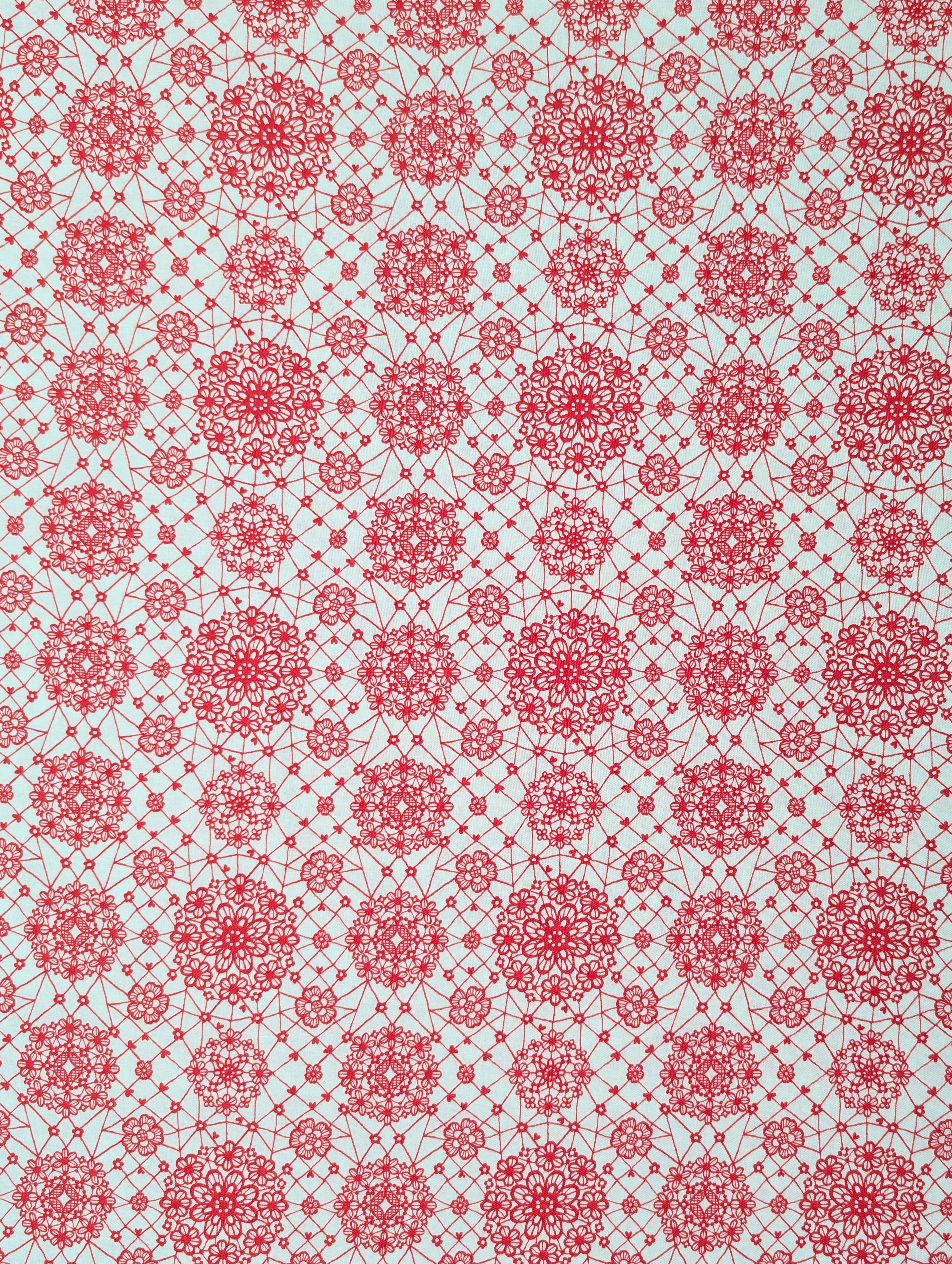 Yuwa - Floral Lace Print Cotton Fabric - Red