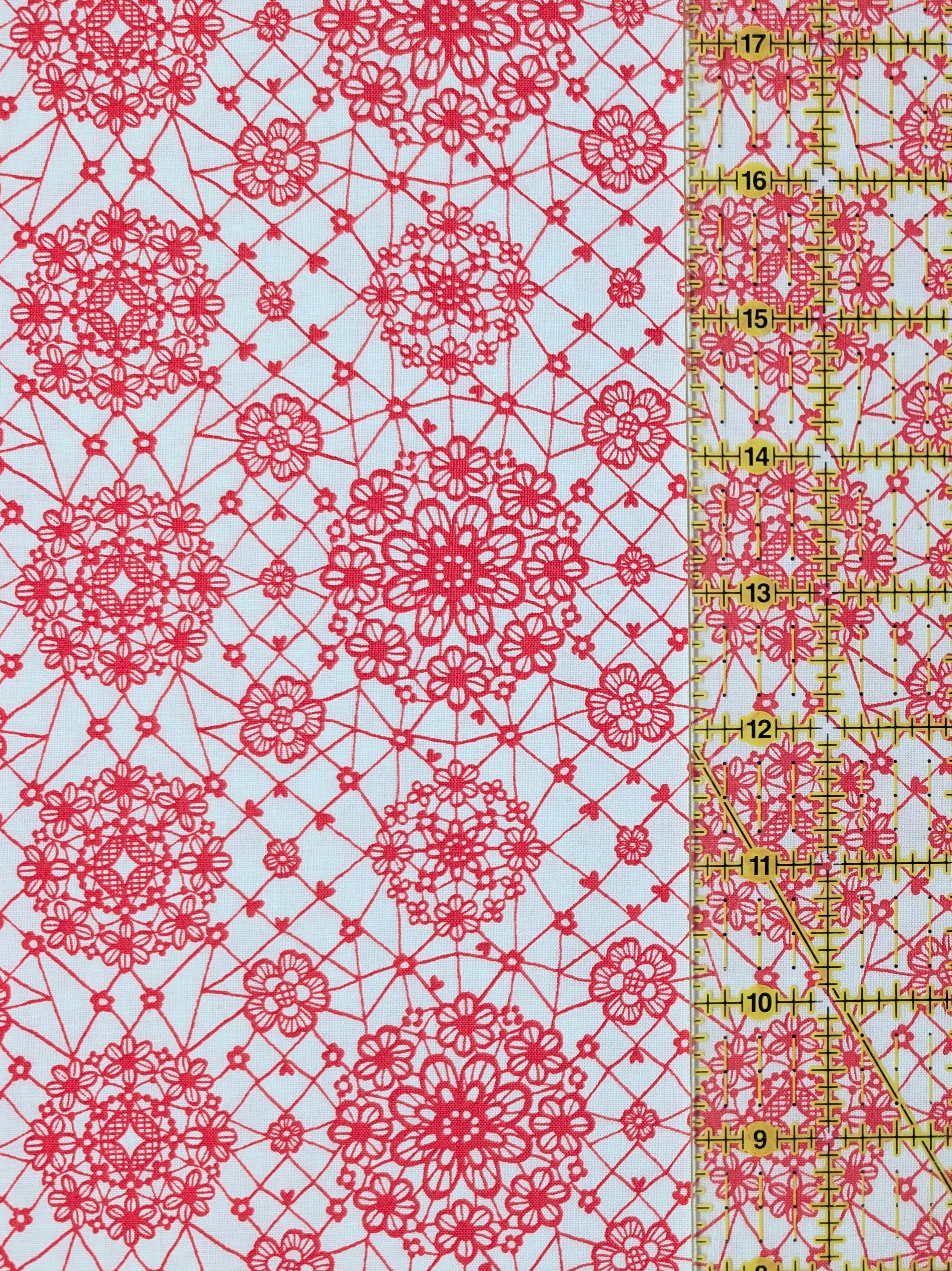 Yuwa - Floral Lace Print Cotton Fabric - Red