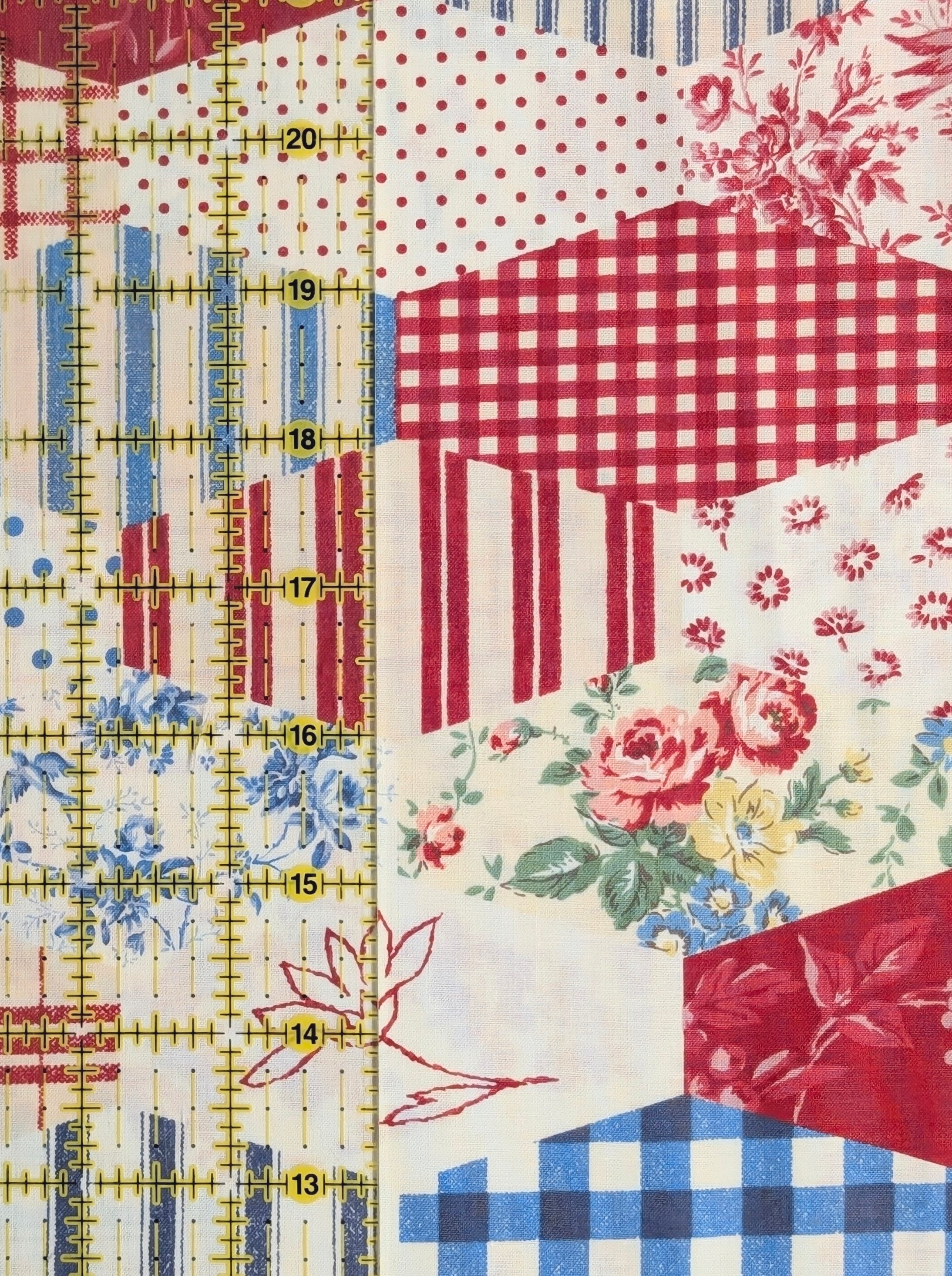 Yuwa - Patchwork Quilt Printed Cotton Fabric - Red, White & Blue