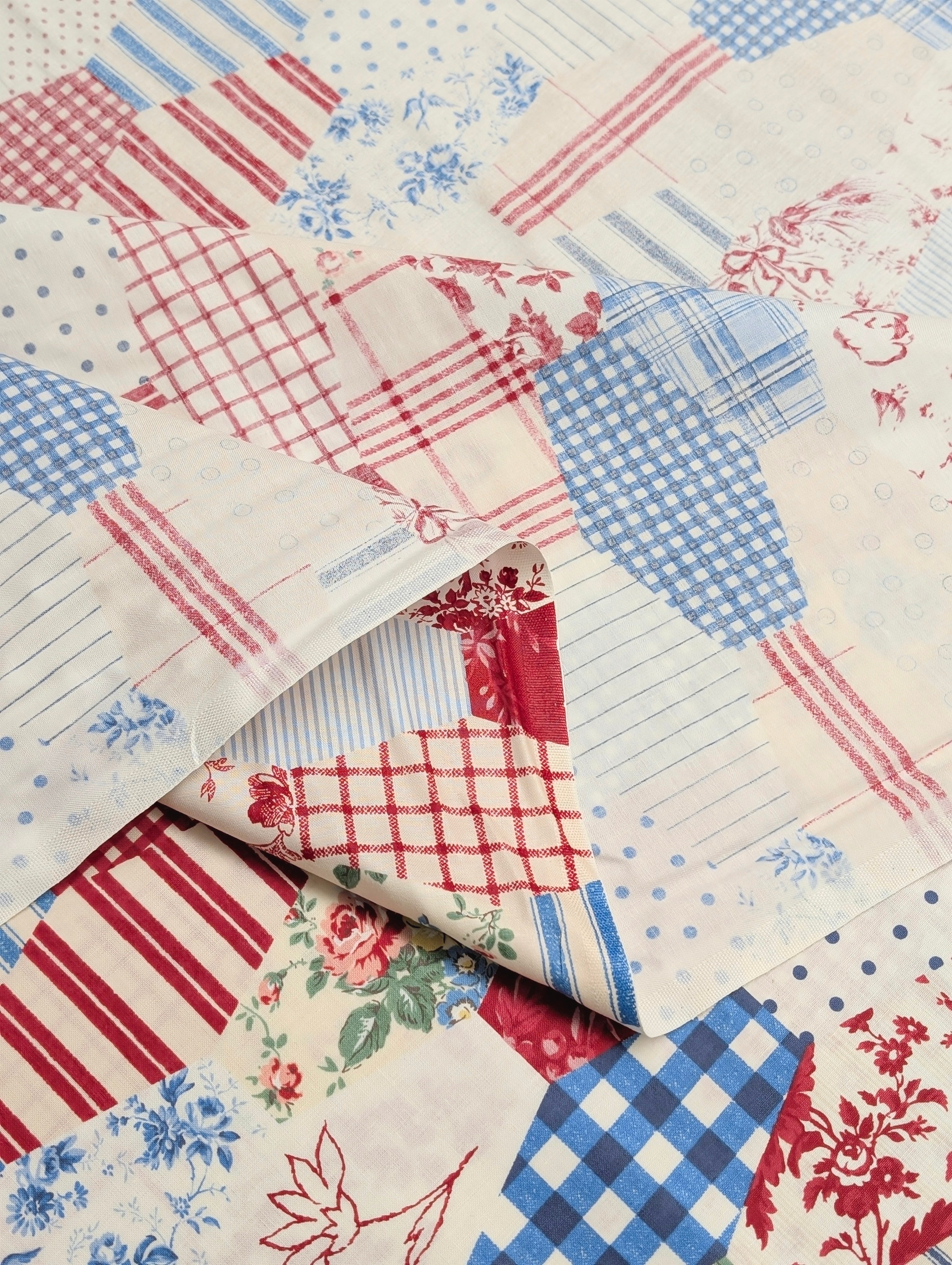 Yuwa - Patchwork Quilt Printed Cotton Fabric - Red, White & Blue
