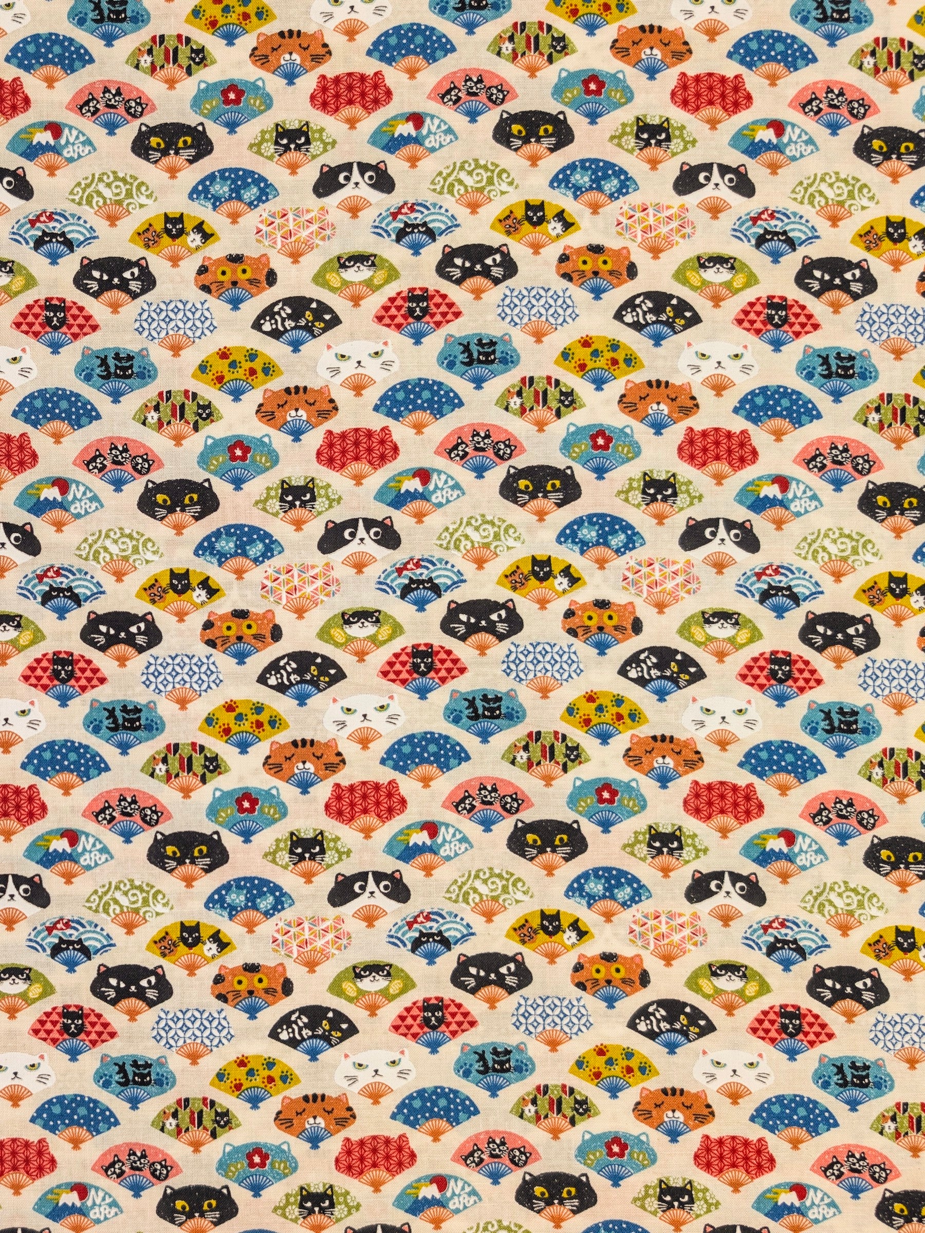 CoCo - Neko Fans Cotton Sheeting Fabric - Beige