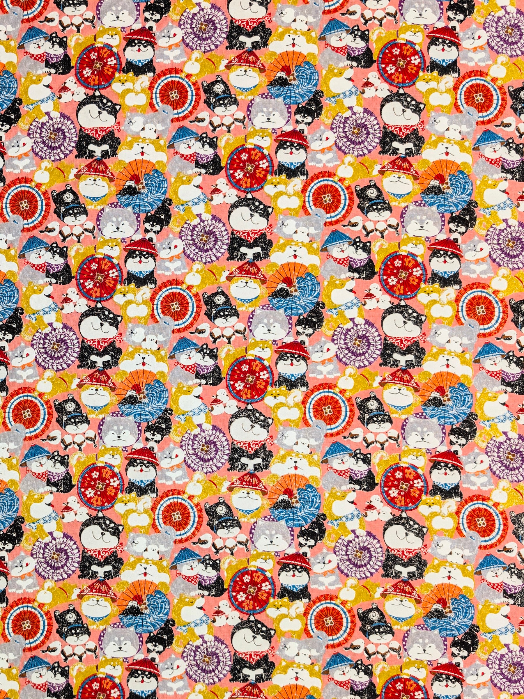CoCo - Shiba & Parasols Cotton Sheeting Fabric - Pink