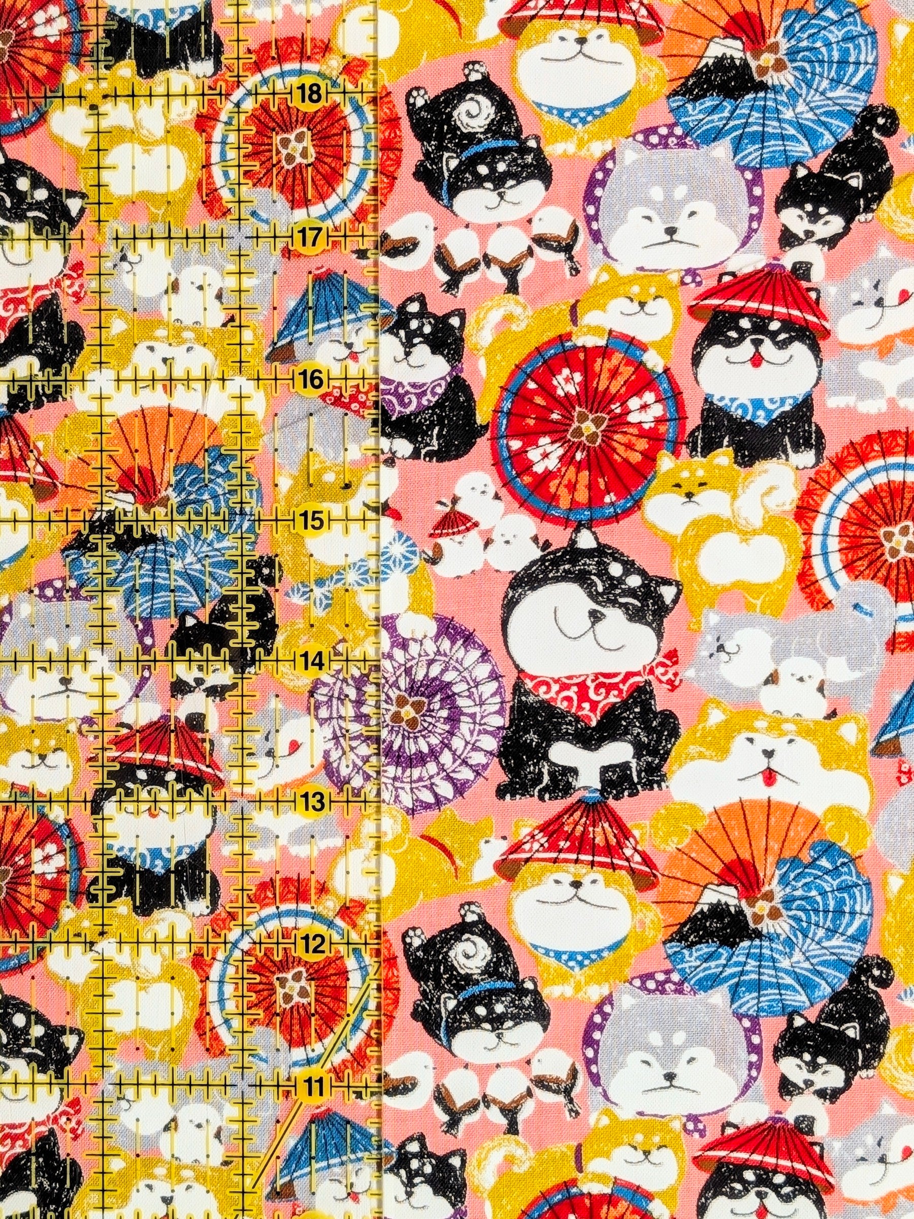 CoCo - Shiba & Parasols Cotton Sheeting Fabric - Pink