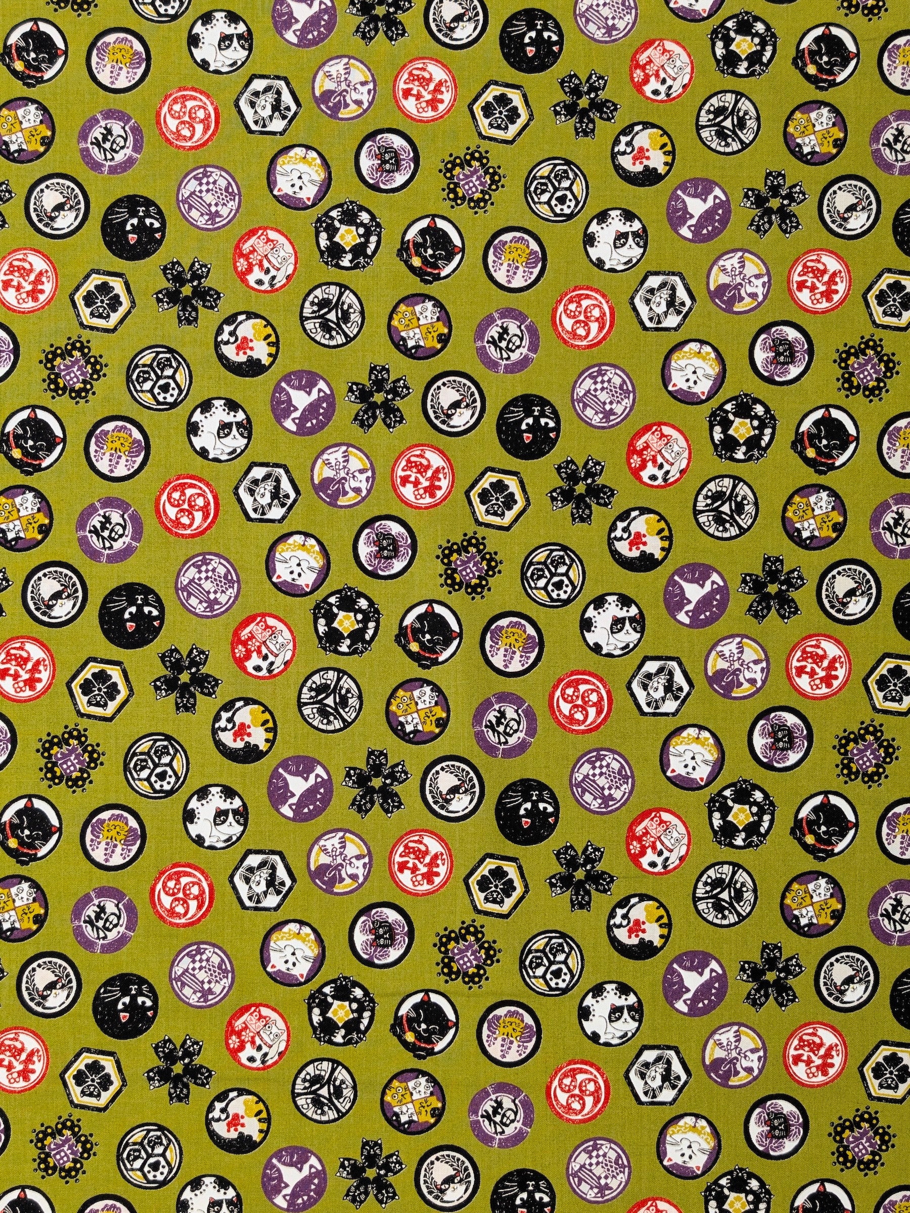 CoCo - Cat Crests Cotton Sheeting Fabric - Green