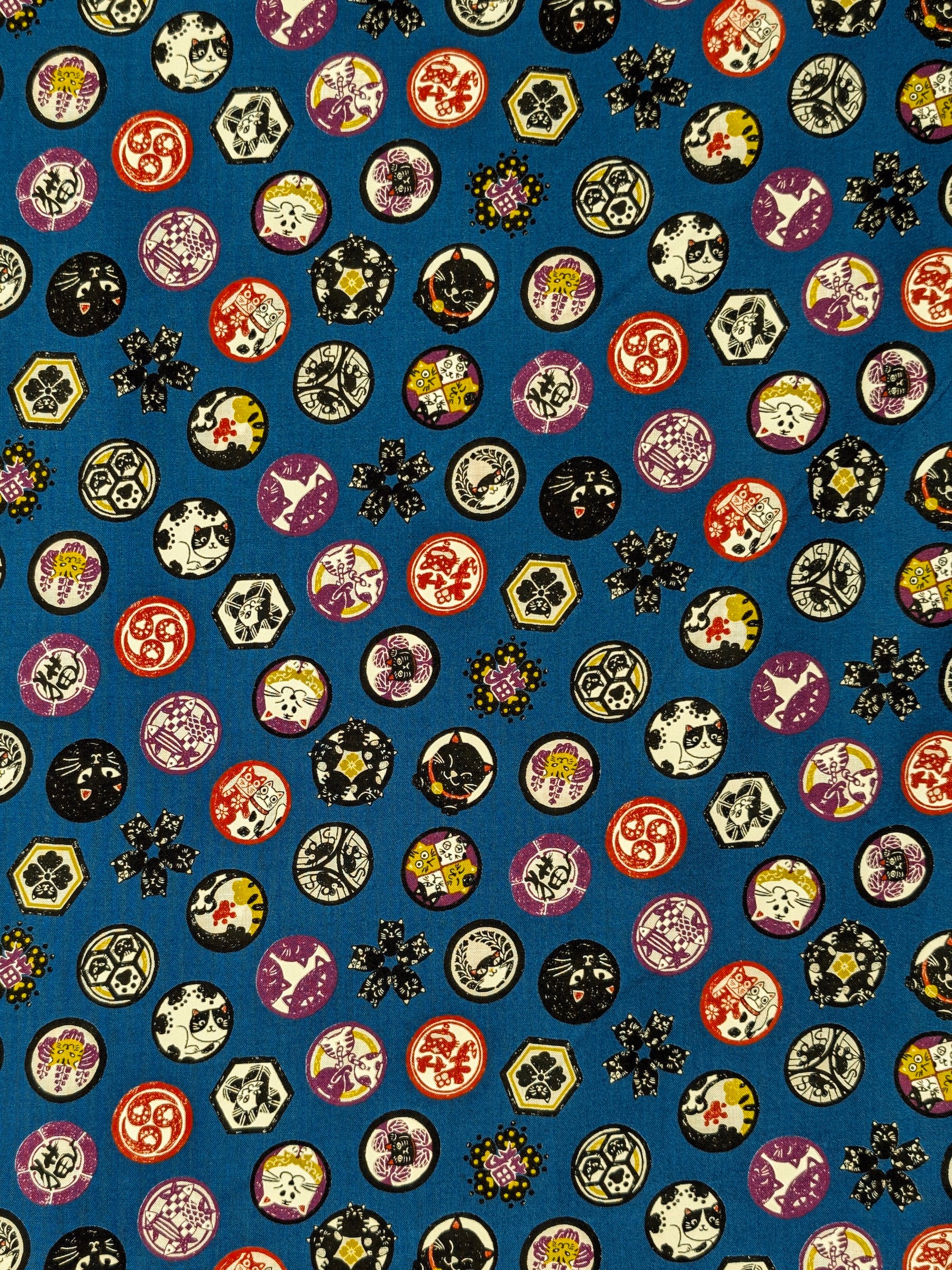 CoCo - Cat Crests Cotton Sheeting Fabric - Teal