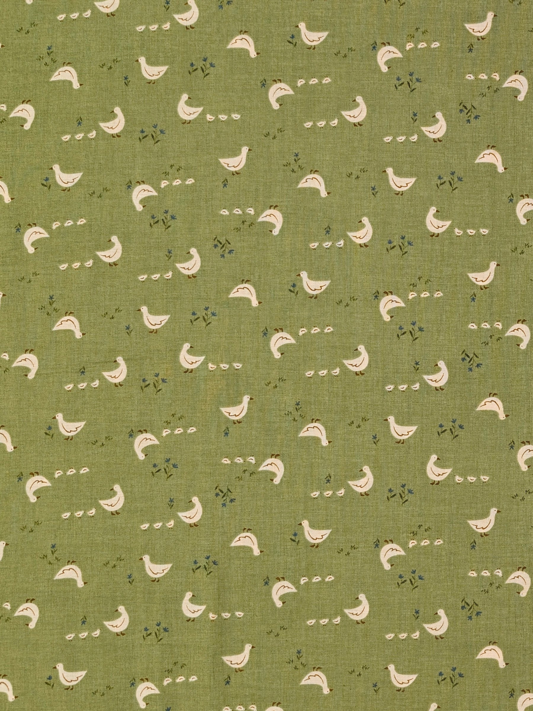 Vancet - Farmyard Ducks Feed Sack Print Cotton Fabric - Green