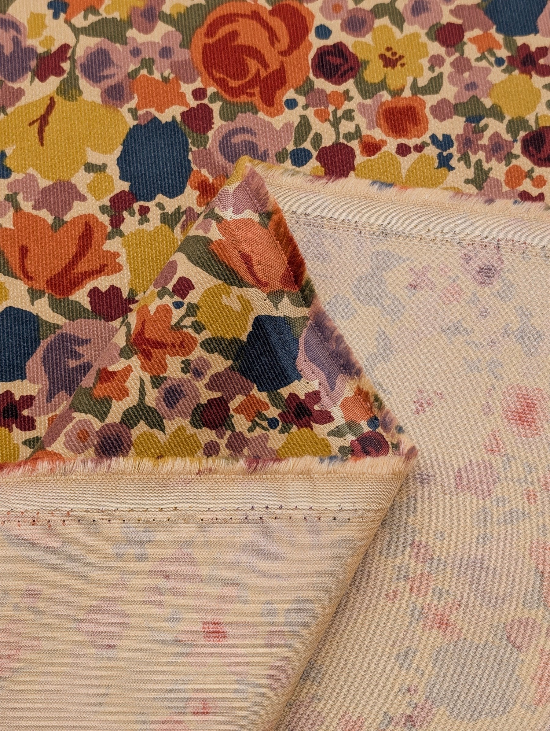 Hokkoh - Block Flower Meadow Cotton Needlecord Corduroy Fabric - Beige
