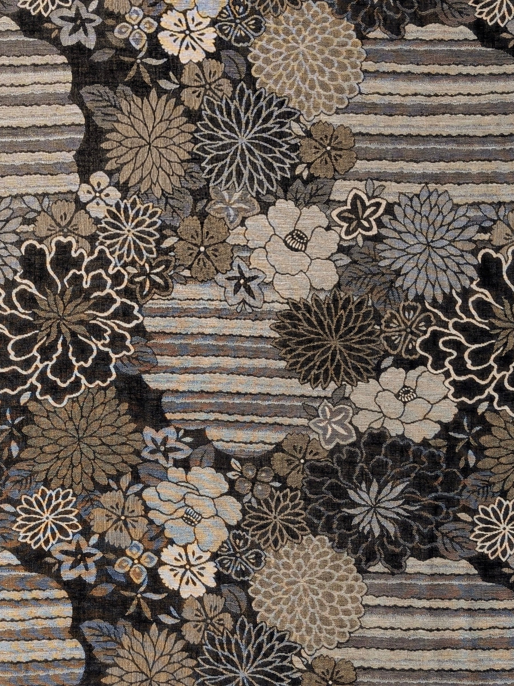Kobayashi - Floral Blooms with Stripes Double Sided Jacquard Cotton Fabric