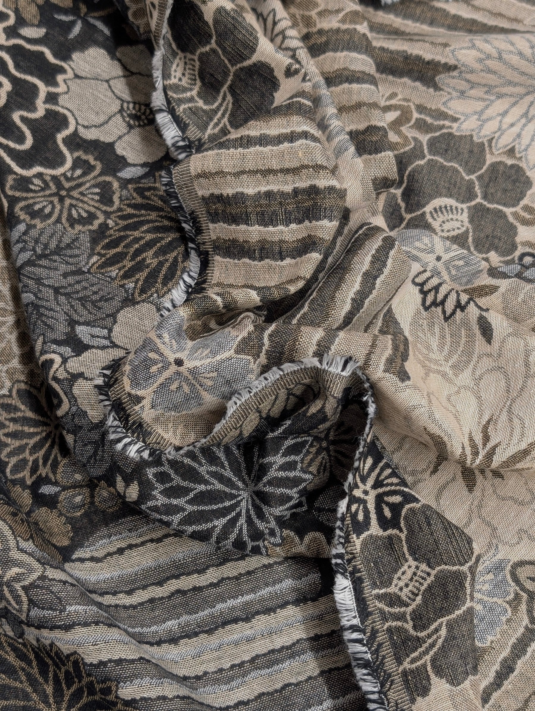 Kobayashi - Floral Blooms with Stripes Double Sided Jacquard Cotton Fabric