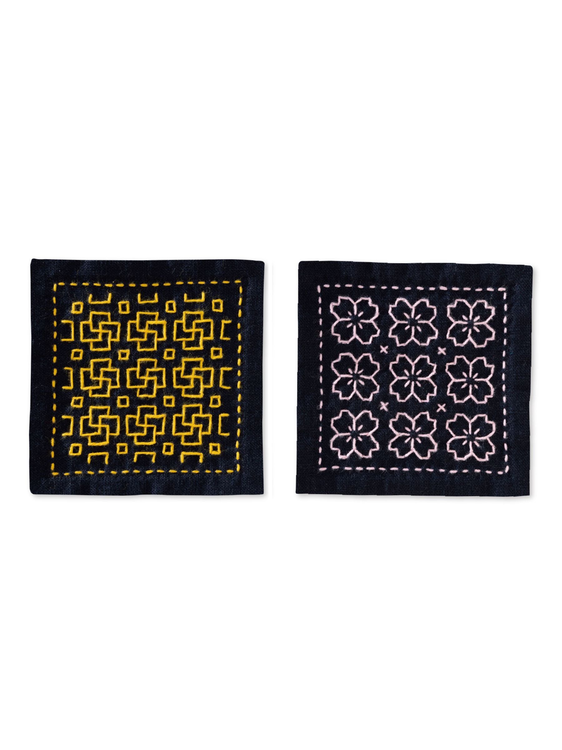 Olympus - Sashiko Coaster "Buds and Cherry Blossom" Sampler Kit - Navy