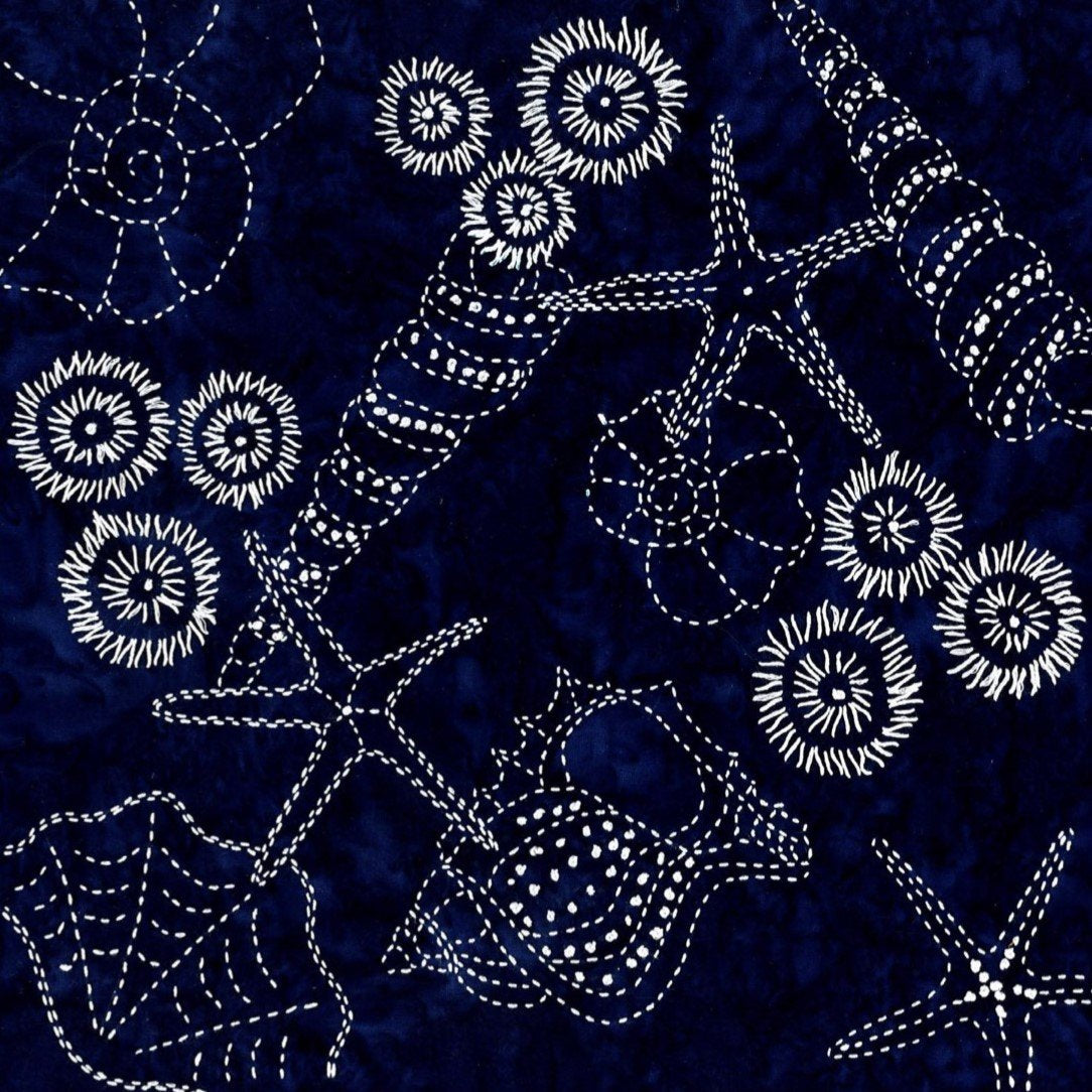 Sylvia Pippen - Scattered Shells #1 Pre-Printed Ocean Sashiko Sampler - Indigo Batik