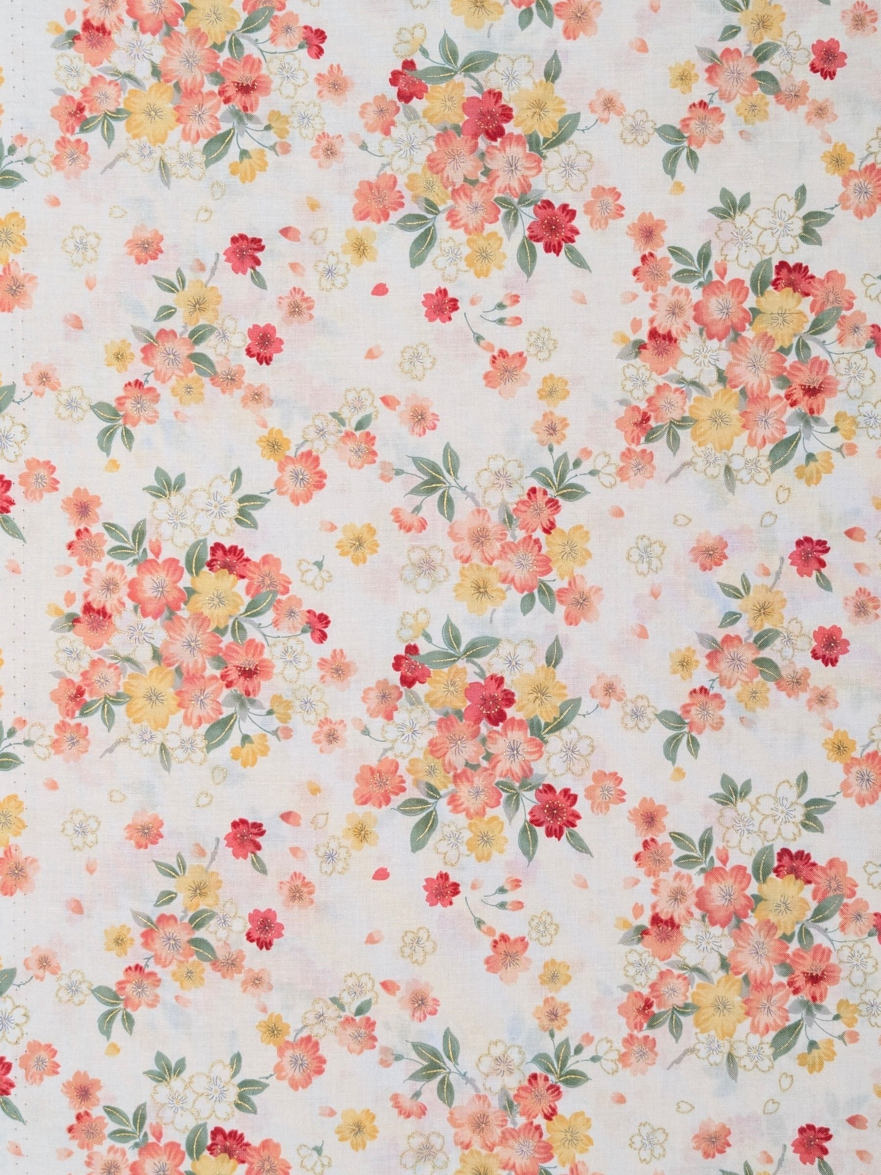 Kokka - Golden Cherry Blossoms Cotton Sheeting Fabric - White
