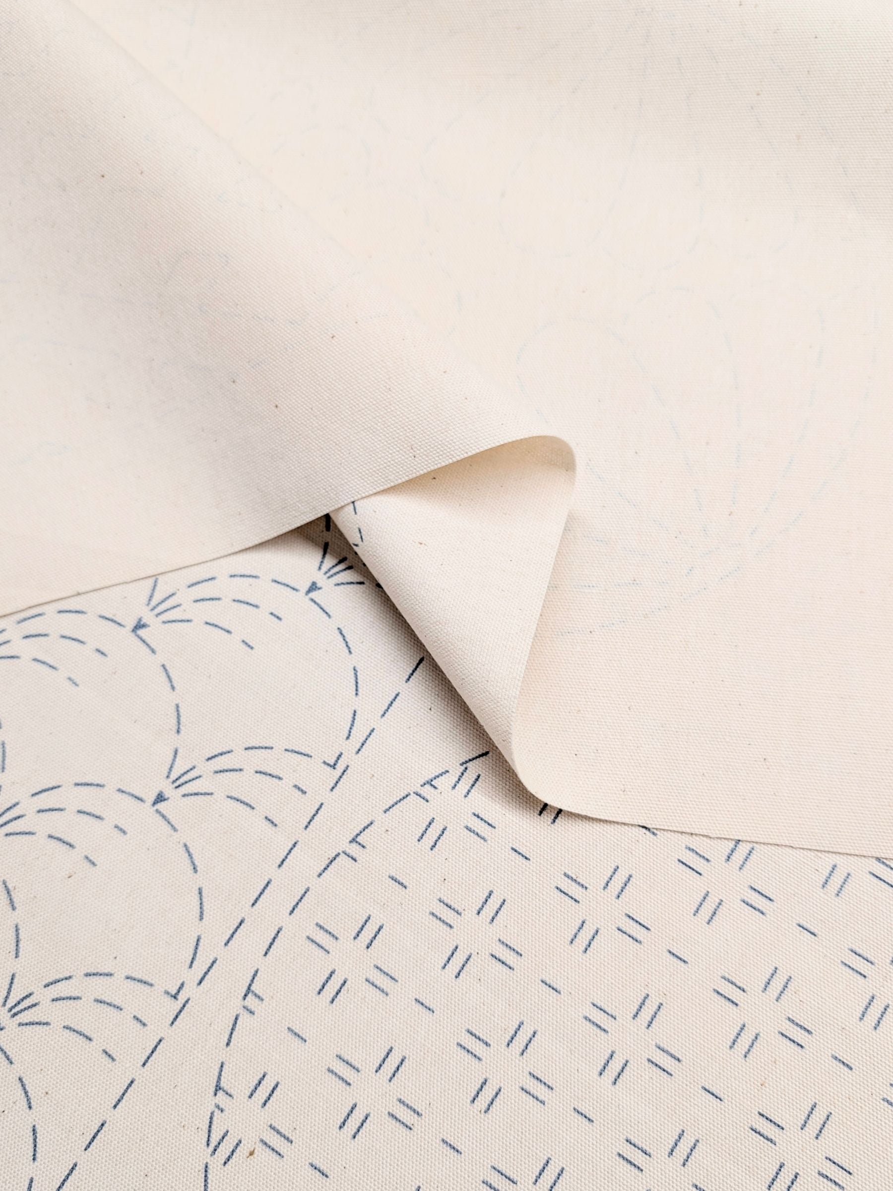 Ayatex - Patterned Blocks and Circles Pre-Printed Sashiko Cotton Fabric - Black/Navy/Beige