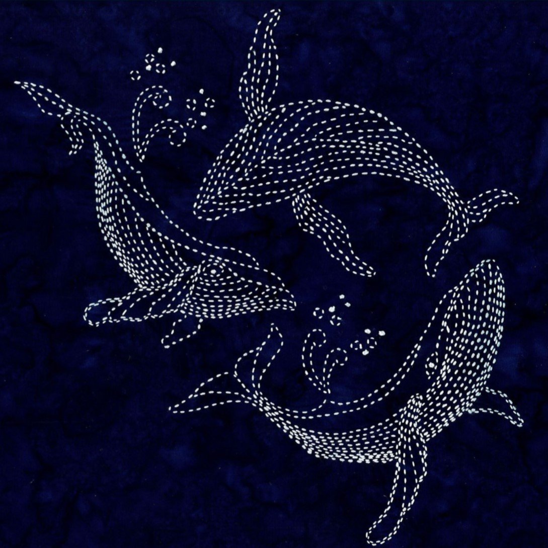 Sylvia Pippen - Humpbacks Pre-Printed Ocean Sashiko Sampler - Indigo Batik