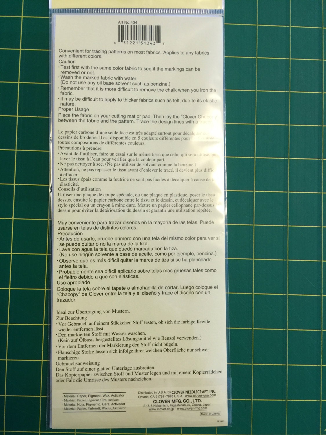 Clover - Chacopy Carbon Paper Design Transfer for Sashiko and Quilting - 5 Colors